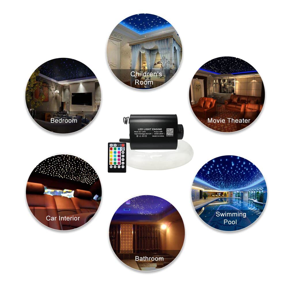 AMKI 16W Fiber Optic Lights,Starlight Headliner Light Kit APP/Remote Control Sound Activated Mode for Car&Home Decoration,Optical Fiber Cable Strands