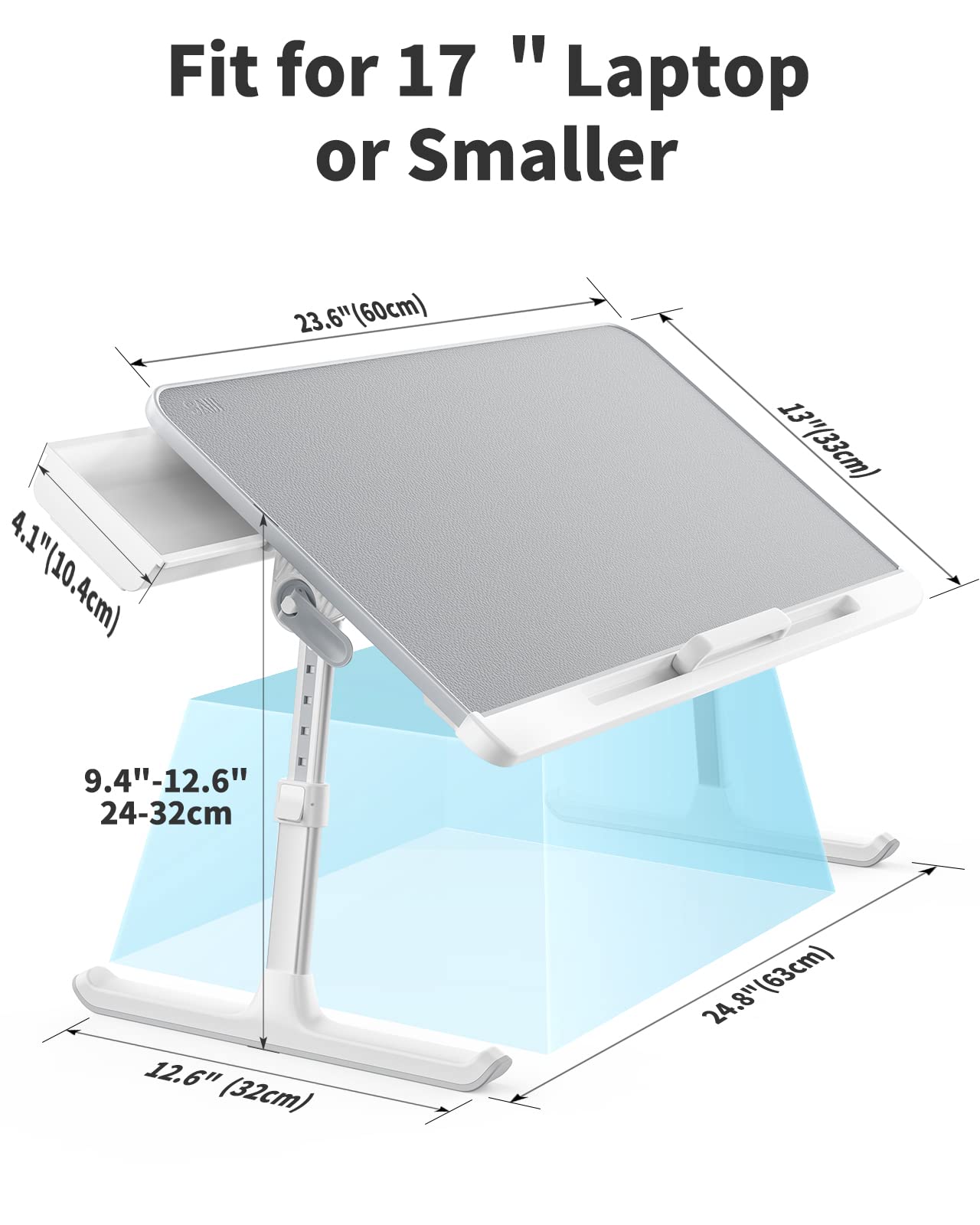 SAIJI Laptop Bed Tray Table, Adjustable PVC Leather Laptop Bed Table, Portable Standing Desk with Storage Drawer, Foldable Lap Tablet Table for Sofa Couch Floor (Nature)