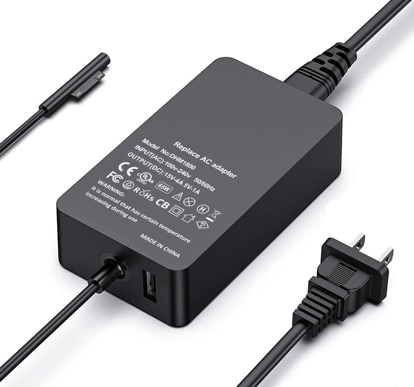 Surface Pro Charger, 65W 15V 4A Surface Laptop Charger Power Supply for Microsoft Surface Pro 3/4/5/6/7/8/9/X Surface Laptop 1/2/3/4 Surface Go 1/2/3 Surface Book 1/2/3 with USB Port
