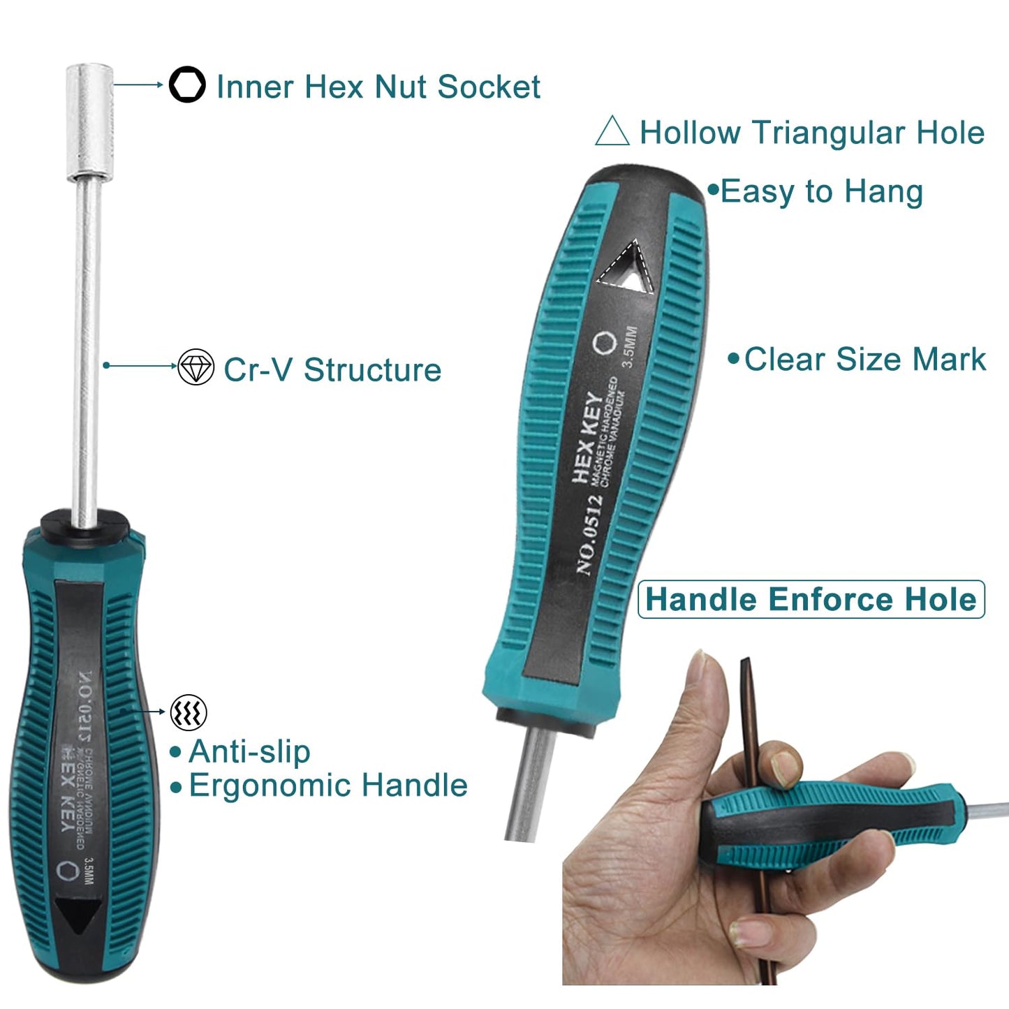 Utoolmart 3.5mm Nut Driver, 6-Point Hex Nut Driver, Non-Magnetic Tip Socket Driver Hex Nut Key Wrench Screwdriver with 75mm Cr-V Steel Round Shaft, Screwdriver Nut driver Hand Tool