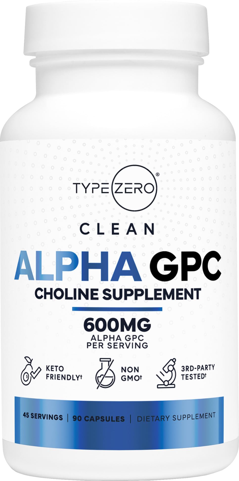 Type Zero Ultra Clean Alpha GPC Choline Supplement (600mg | 90 Capsules) Soy Free, Non-GMO Nootropics Alpha GPC 600mg / 300mg; Alpha-GPC Brain Memory and Focus Supplements