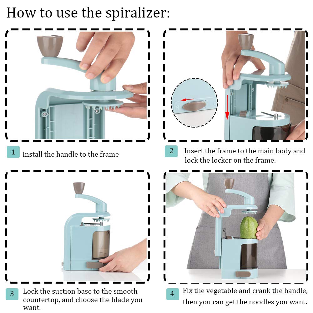 Ourokhome Vegetable Spiralizer Zucchini Noodles Maker – 4 Built-in Spiral Slicer Blade for Veggie Spaghetti Paste