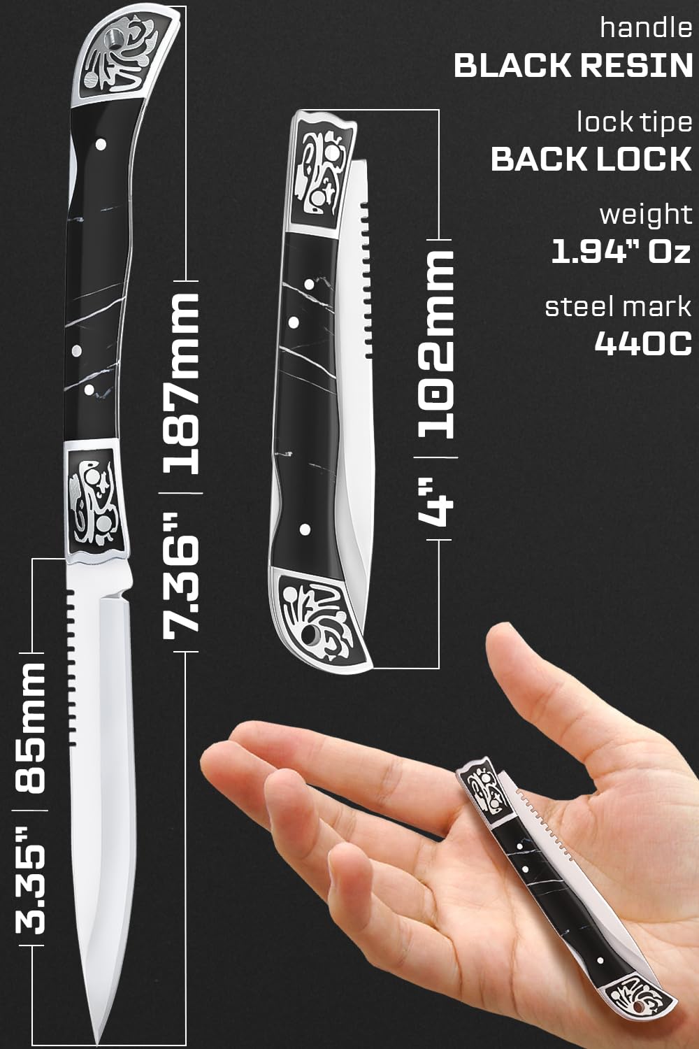 Grand Way Pocket Knife for Men - 4 inch Slim Folding Knife with Back Lock - Cool Design Resin Handle - Best Knives for EDC Outdoor - Best Gifts for Women 806