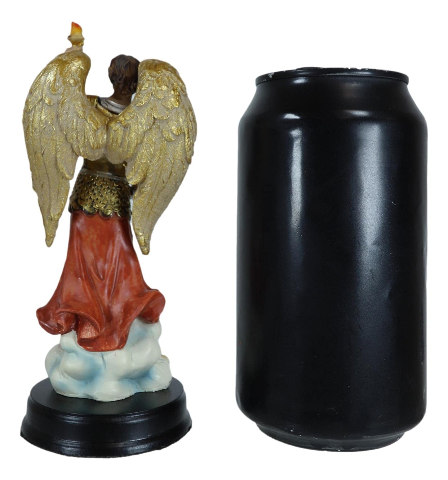 Ebros Catholic Church Archangel Saint Uriel with Holy Spirit Torch Statue with Brass Plated Title Wood Base 5.75" Tall Christian Devotional Altar Sculpture