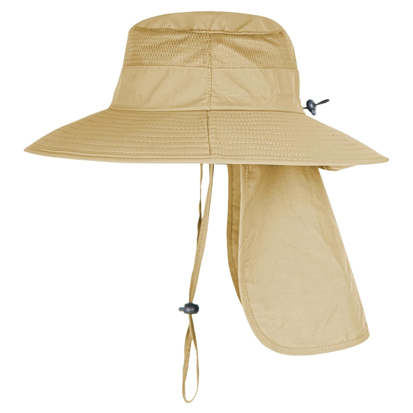 Sun Hats for Men Women Fishing Hat UPF 50+ Breathable Wide Brim Bucket Hats Summer UV Protection Safari Hat with Neck Flap Khaki
