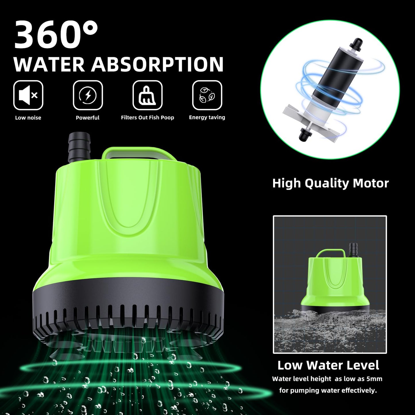FREESEA Submersible Water Fountain Pump: 160 GPH 12W Small Sump Pump for Outdoor Pond Hydroponic Statuary Waterfall Aquarium Fish Tank