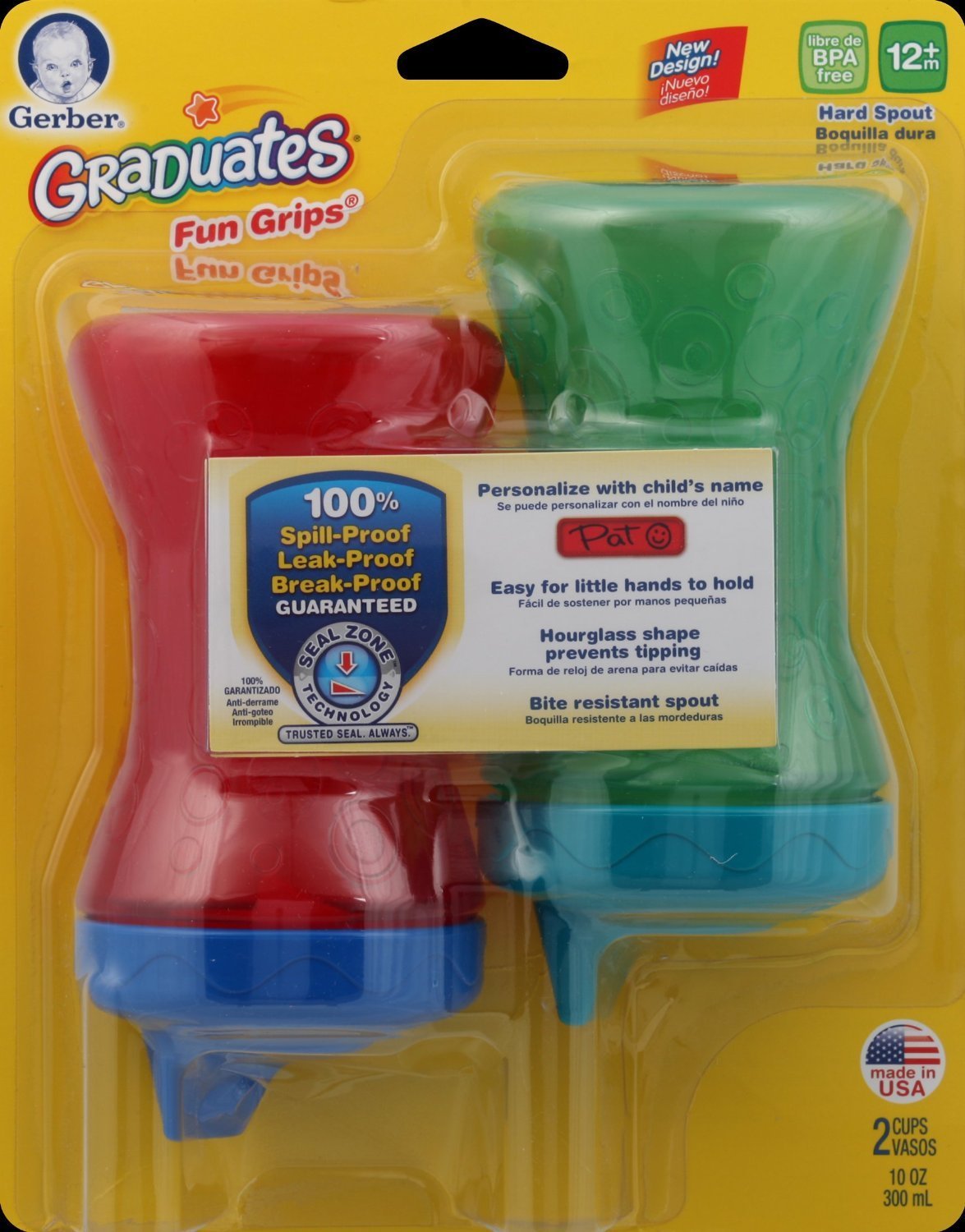 Gerber Graduates Fun Grips Hard Spout Spill Proof Sippy Cup (Colors may vary), 10-Ounce, 2 cups – BPA Free, Spill Proof Sippy Cup