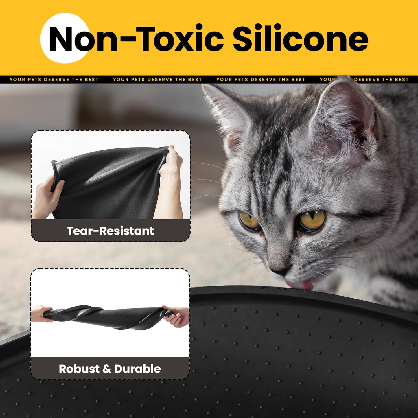 Conlun Silicone Dog Food Mat, Waterproof Rubber Pet Feeding Mat for Dog and Cat, Anti-Slip Dog Cat Bowl Mat with Raised Edge, Avoid Water Or Food Spilling Out, Dishwasher Safe