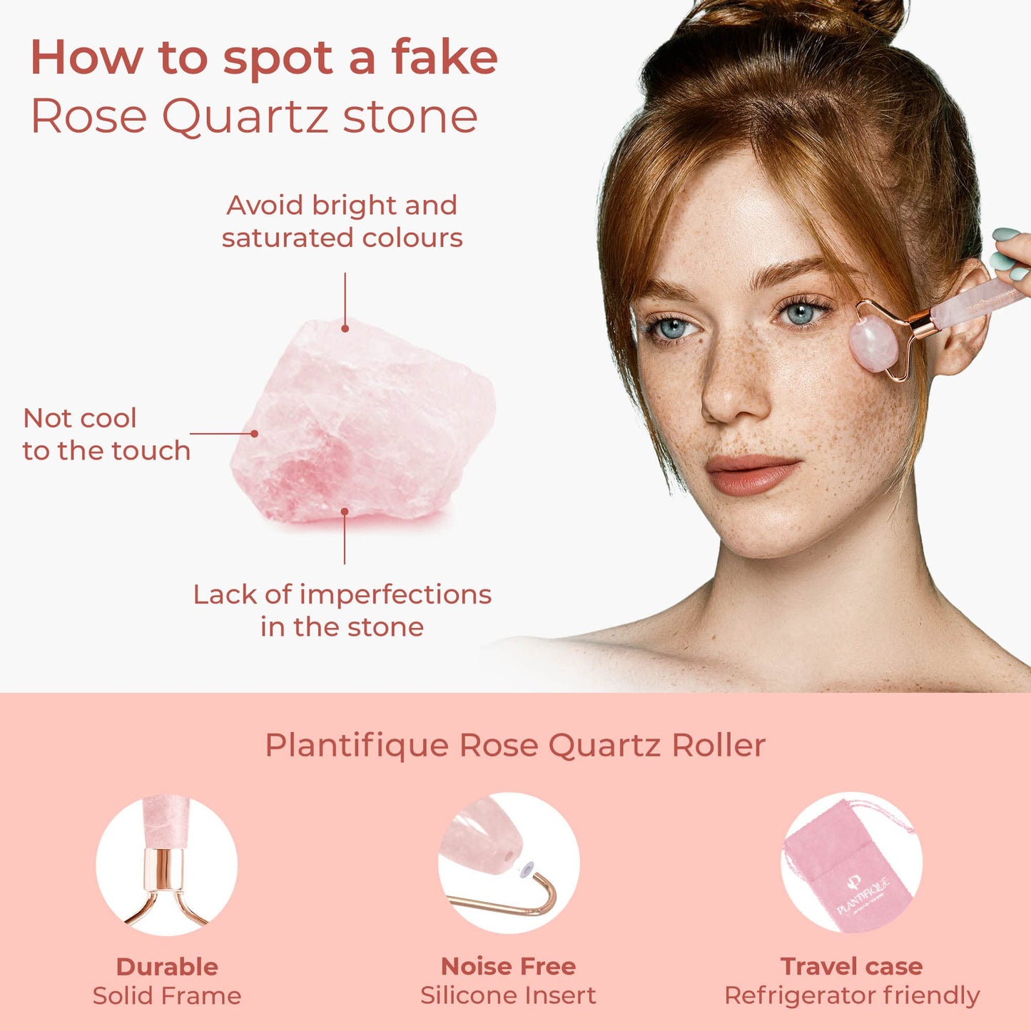 PLANTIFIQUE Rose Quartz Face Roller and Rose Quartz Gua Sha Set - Certified Rose Quartz Roller and Gua Sha Set - Face Rollers for Women for Your Skincare Routine
