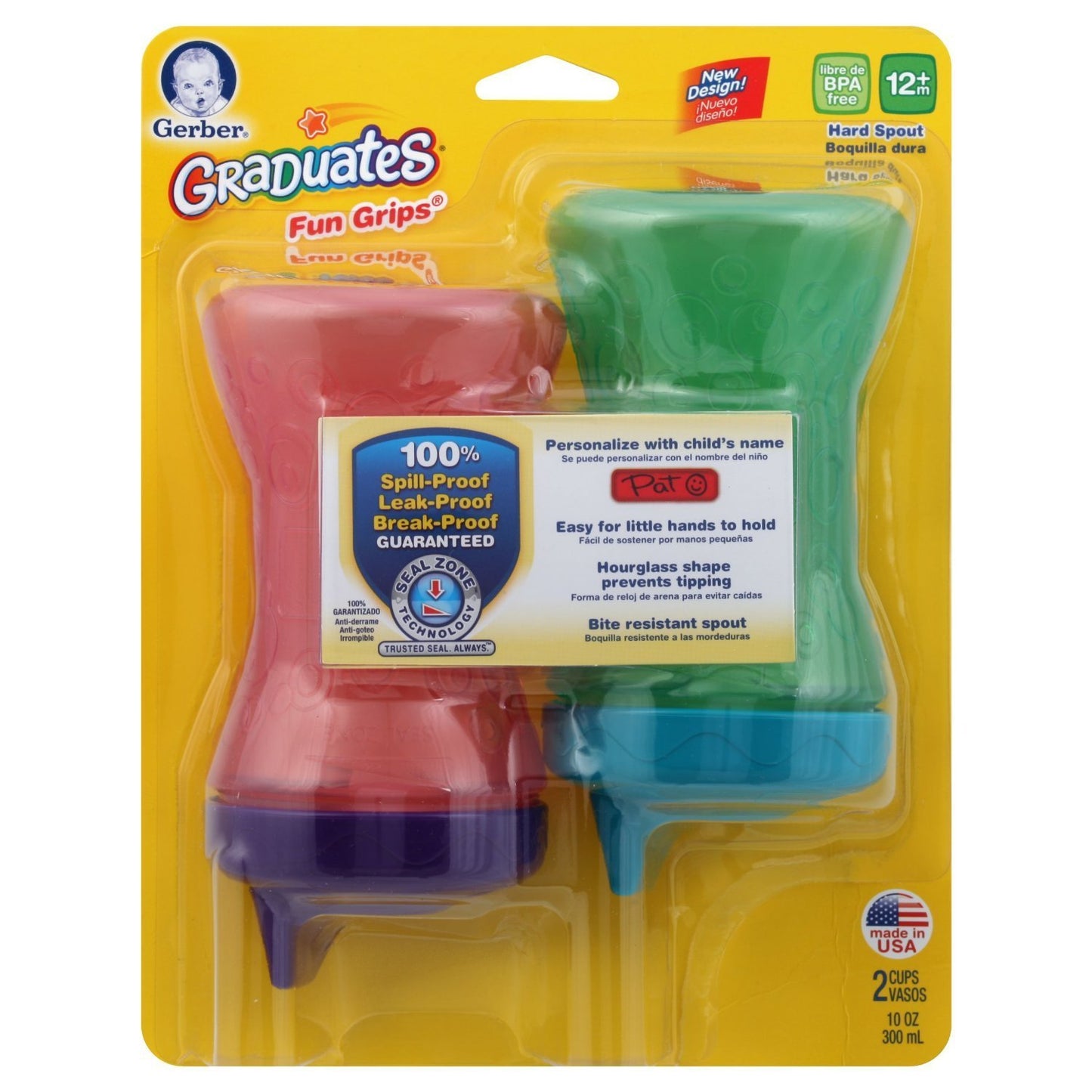 Gerber Graduates Fun Grips Hard Spout Spill Proof Sippy Cup (Colors may vary), 10-Ounce, 2 cups – BPA Free, Spill Proof Sippy Cup