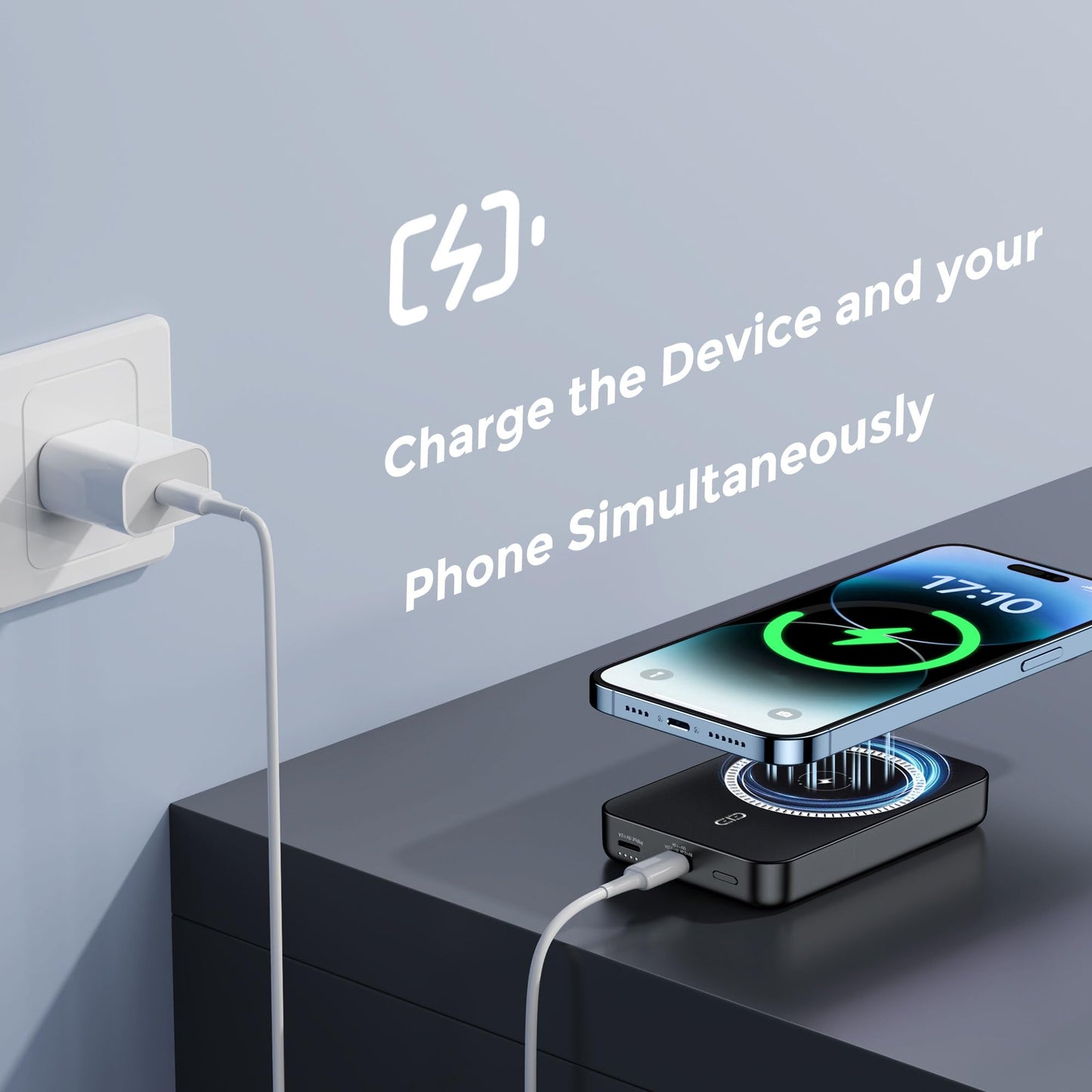 NOHON Wireless Charger Portable Mag-Safe-Battery Pack: 10000mAh Power Bank PD 20W Fast Charging with USB-C Cable, External Powerbank for Mag-Safe, for iPhone 15 14 13 12 Mini Pro Pro Max (Black)