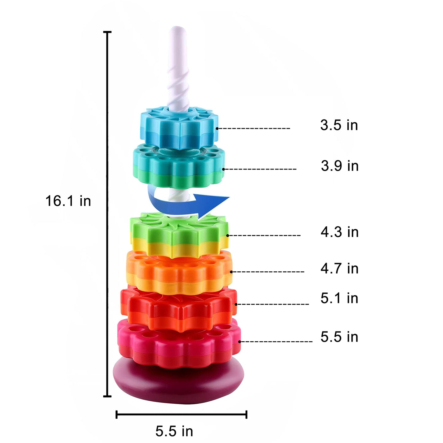 Baby Spinning Toy, Stacking Toy for Babies and Toddlers, Educational Toddler Learning Toys, Rainbow Spinning Wheel Toy for Focus, Dexterity, Brain Development, Interactive Learning stacking toys