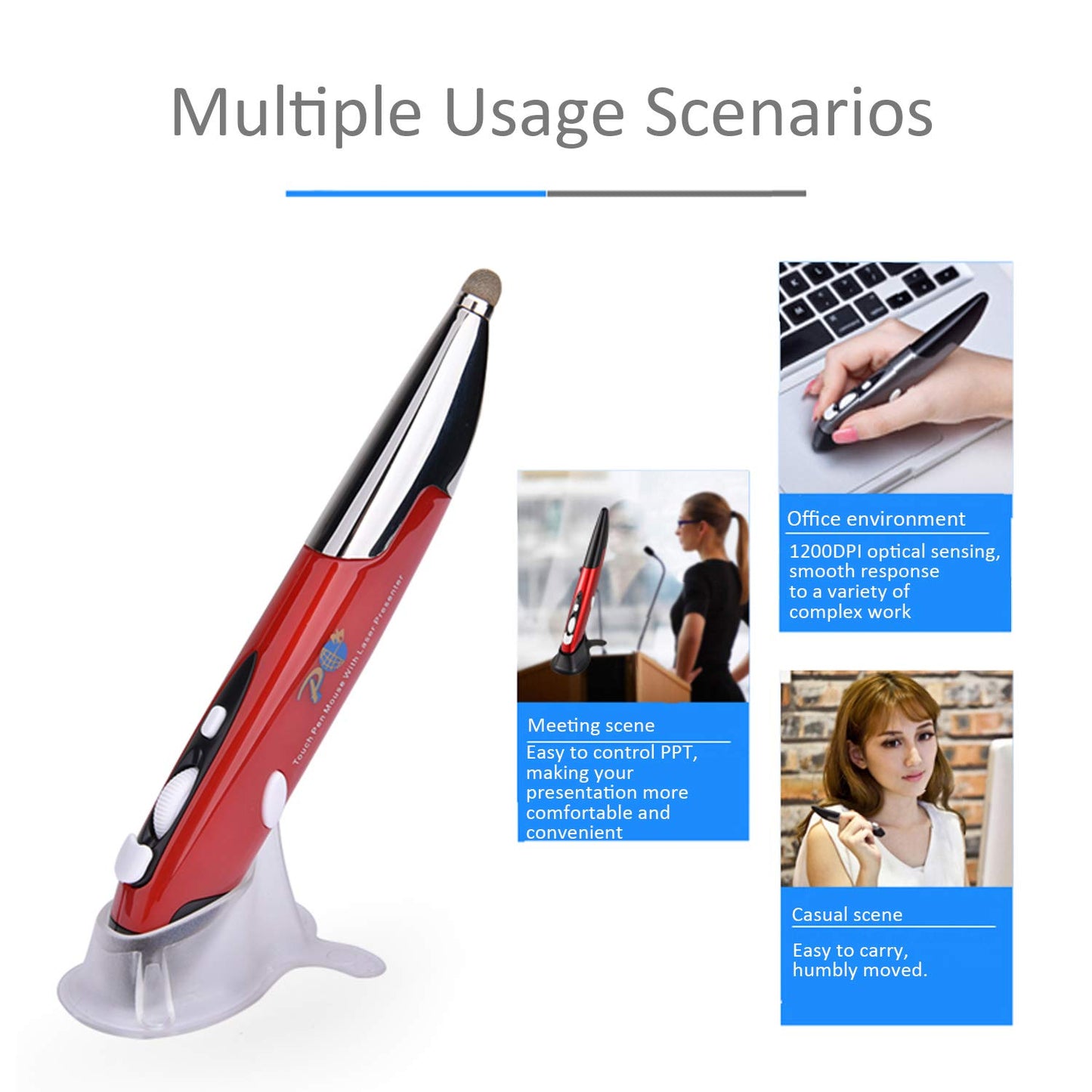 2020 Upgrade Wireless Optical Pocket Pen Mouse with Stylus Function, Promi 2.4G USB Digital Optical Pen Mouse, Adjustable 800/1200/1600 DPI Ergonomic