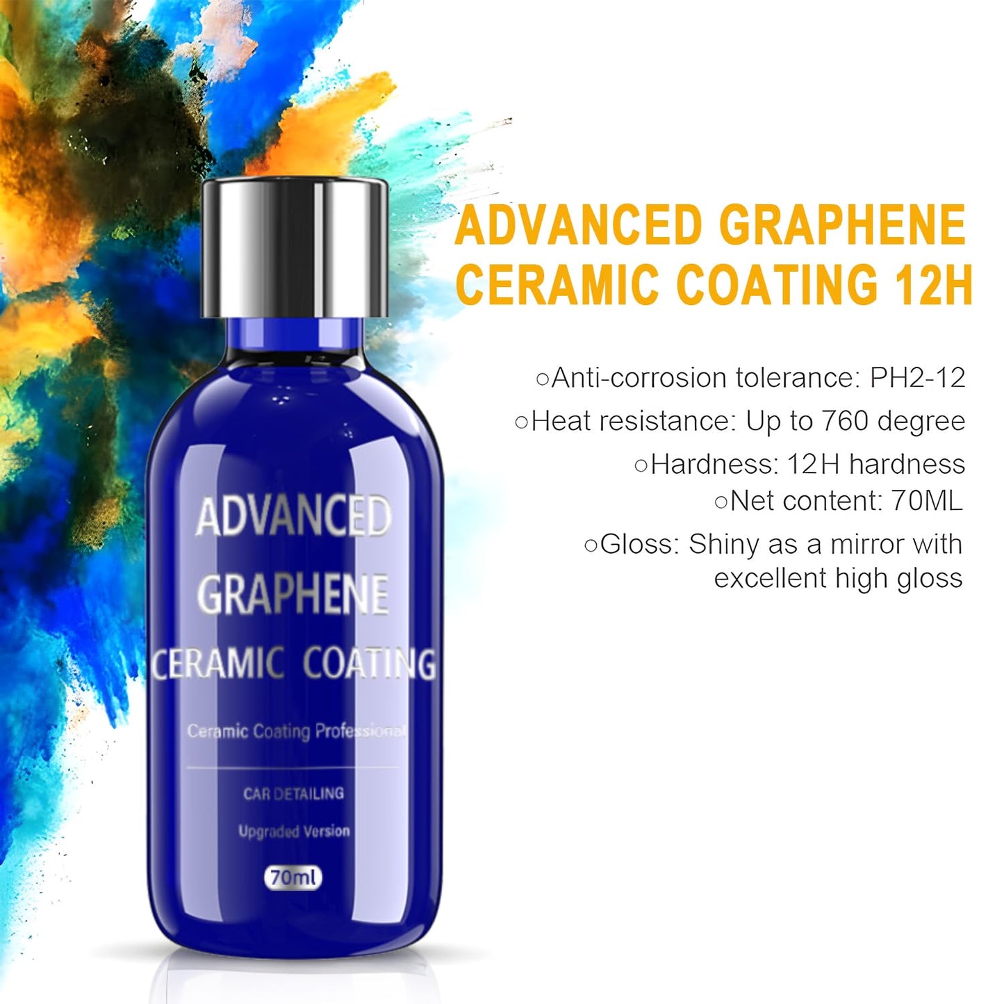Advanced Graphene Ceramic Coating for Cars(70ML),12H Graphene Coating for Auto Car Detailing,10+ Years of Long Lasting Car Protection,Gloss