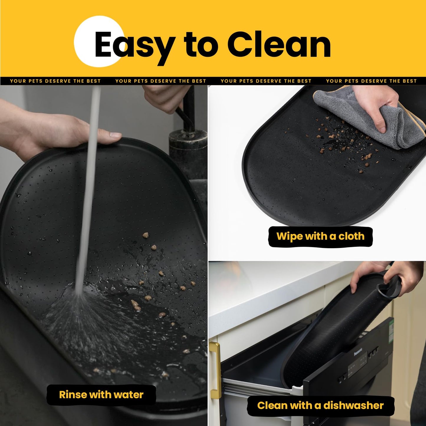 Conlun Silicone Dog Food Mat, Waterproof Rubber Pet Feeding Mat for Dog and Cat, Anti-Slip Dog Cat Bowl Mat with Raised Edge, Avoid Water Or Food Spilling Out, Dishwasher Safe