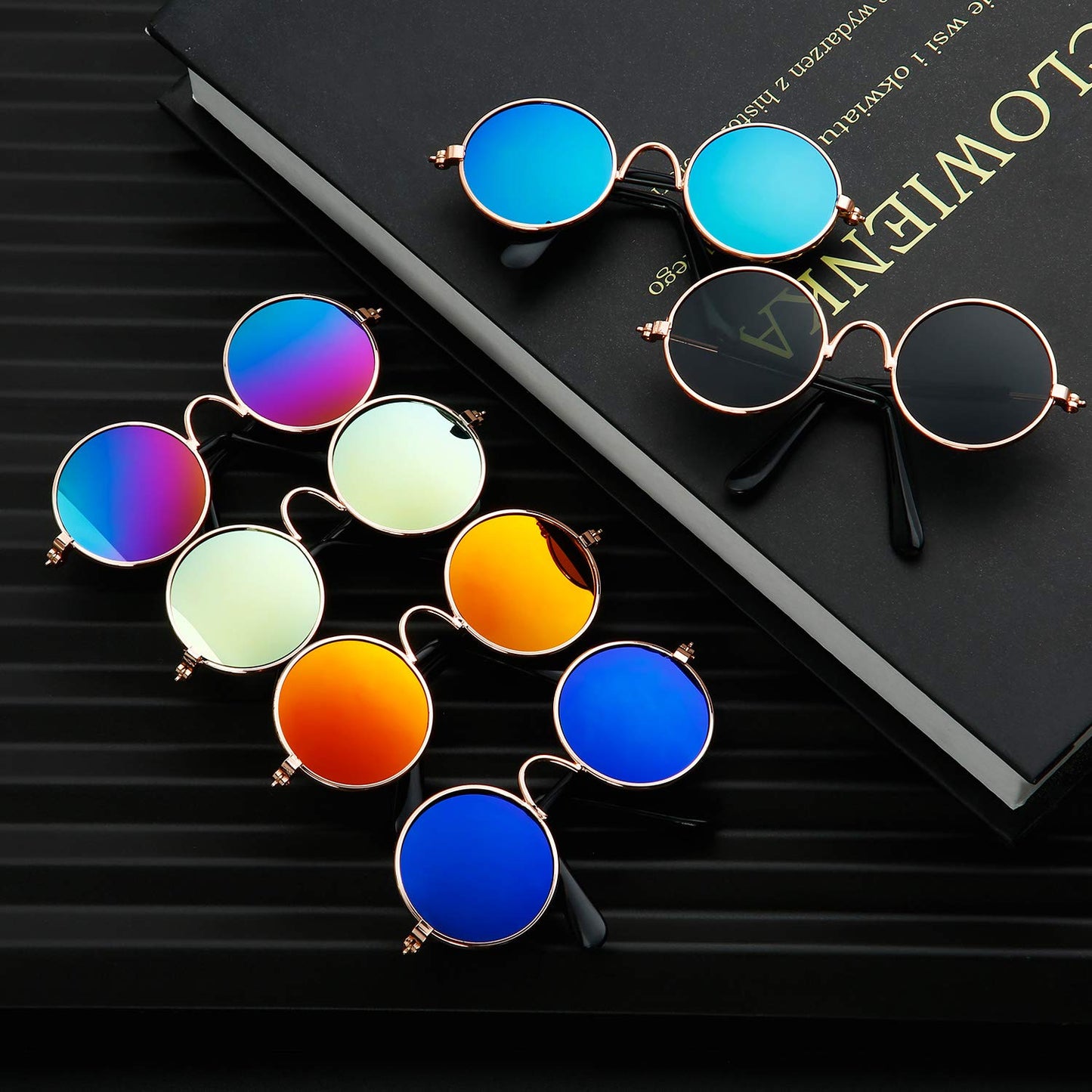 6 Pieces Cat Sunglasses Funny Pet Sunglasses Small Dog Sunglasses Classic Retro Circular Pomeranian Sunglasses Eyewear Photos Props