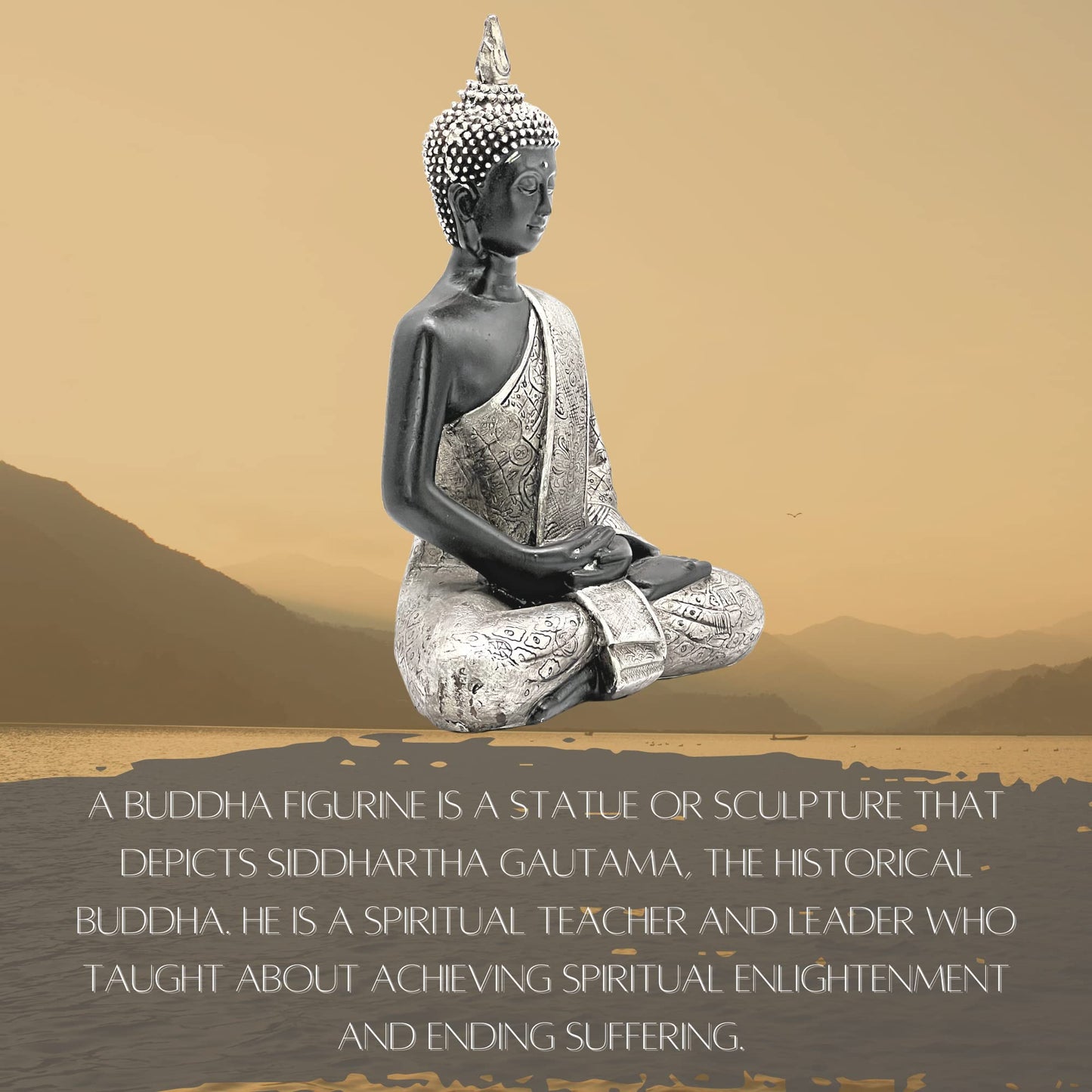 Bellaa Black Buddha Statue Enlightenment Meditation Dhyana Mudra Sitting Blessing Goodluck Happy Collectibles Figurines Sculpture Living Room Outdoor Garden Patio