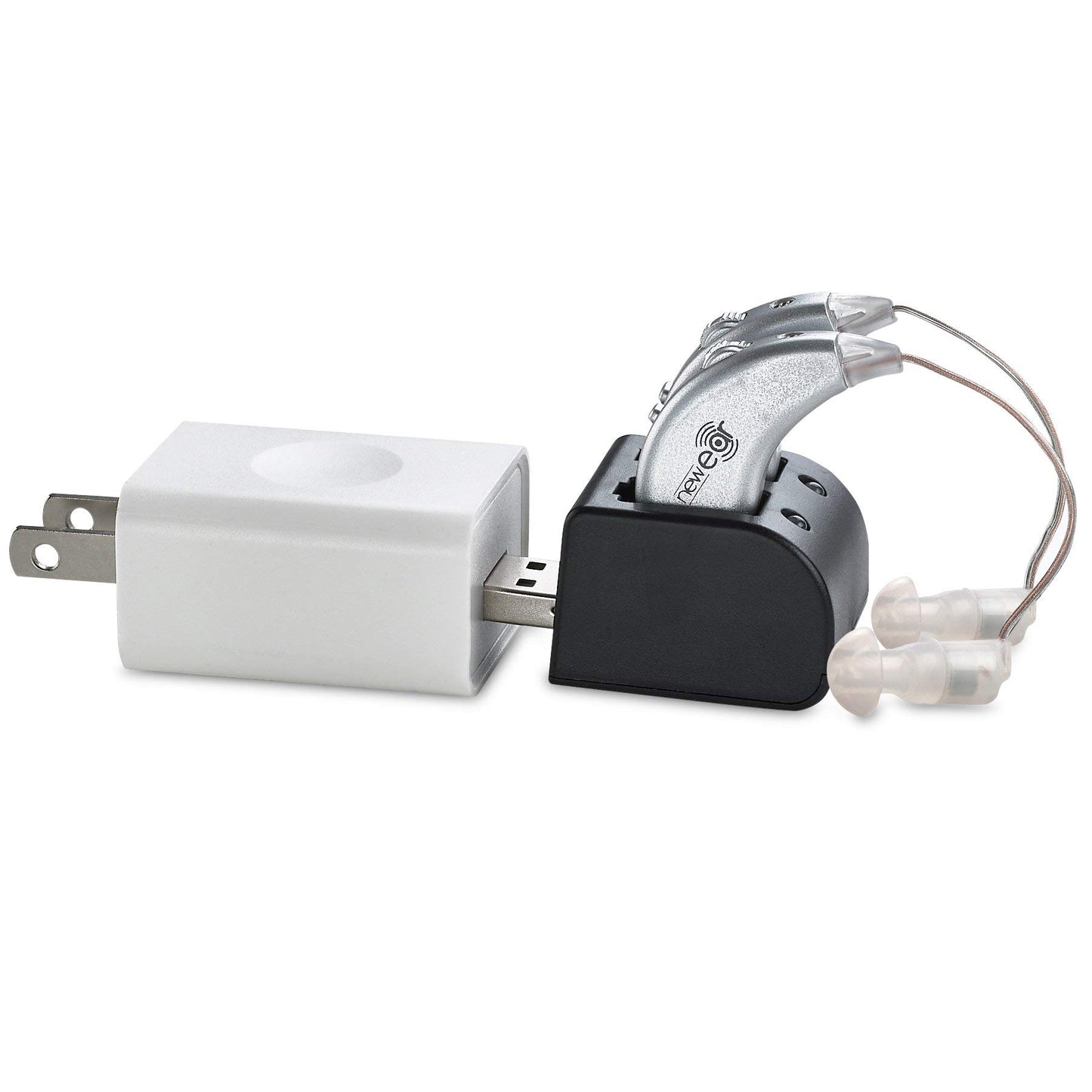 Digital Hearing Amplifiers - Rechargeable BTE Personal Sound Amplifier Pair with USB Dock - Premium Behind The Ear Sound Amplification - by NewEar