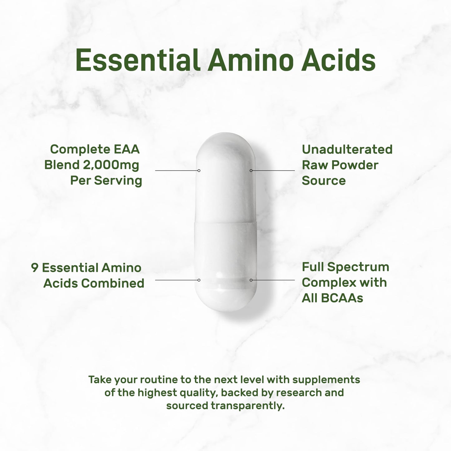 Essential Amino Acids (EAA) 2000mg Per Serving, 300 Capsules – Unflavored - 9 in 1, All BCAAs (Branched-Chain Aminos) – Lean Muscle Support & Natural Pre Workout Supplement