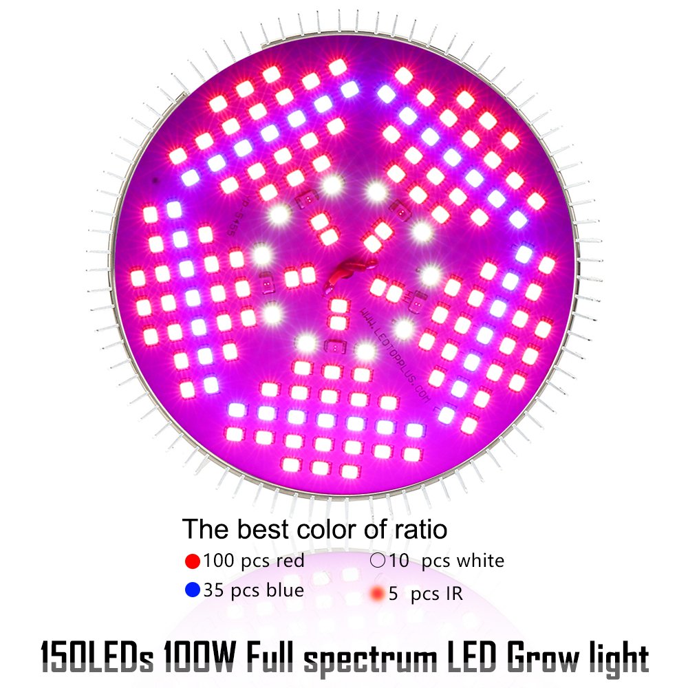 100W Led Grow Light Bulb Full Spectrum,Plant Light Bulb with 150 LEDs for Indoor Plants,E26/E27 Socket,Grow Lamp for Hydroponic Indoor Garden
