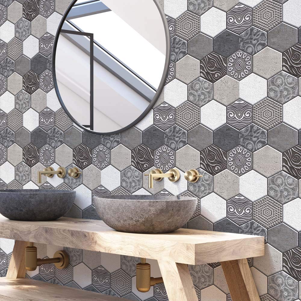 3D Wall Brick Sticker Waterproof Stone Art Wallpaper Self-Adhesive Brick Wallpaper Removable Wall Décor for Bathroom Bedroom Living Room Counter Countertop 6 Pack 11.8" 11.8" (X516)