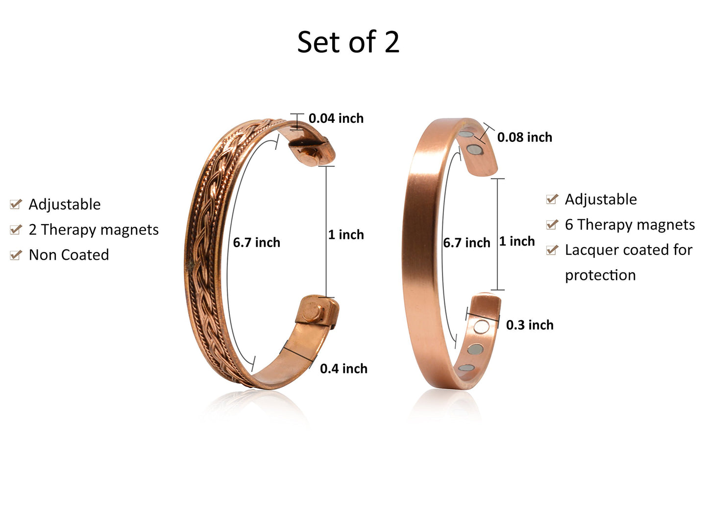 Copper Bracelets- for Men and Women| Set of 2 with Gift Box| Gift for Women & Men| Handmade 100% Copper (Plain and Inlay)