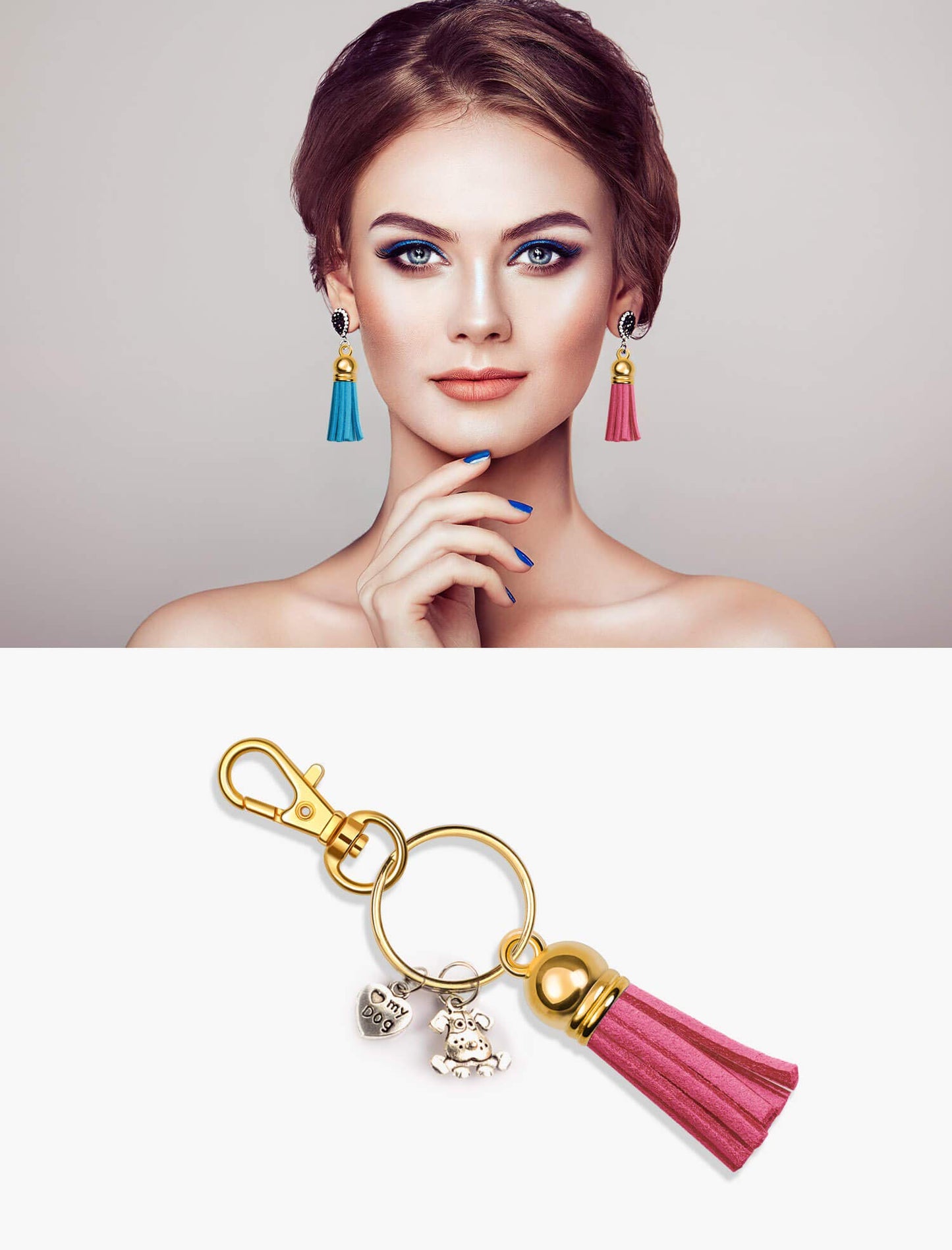 Tassels for Crafts, Anezus 100Pcs Keychain Tassel Set Including 50Pcs Tassels, 25Pcs Lobster Clasp Keychain and 25Pcs Keychain Rings Bulk for Acrylic Blank Keychains, Shrinky Film Artand Crafts (Gold)