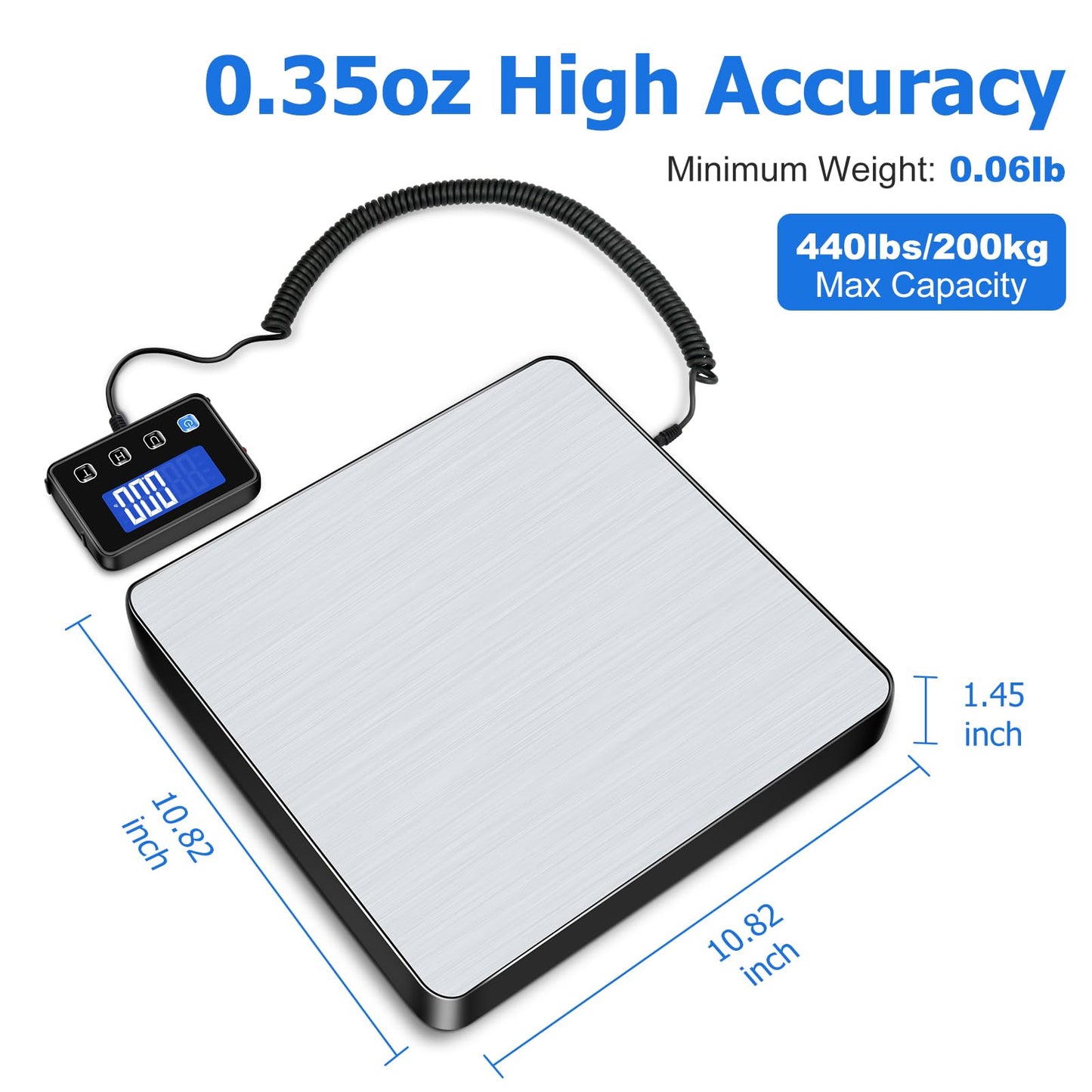 KUAIVO Digital Shipping Scale, 440lb Heavy Duty Postage Scale with Tare/Hold Function, Postal Scale for Package, Luggage, Small Business, Ware House, Home Use, Battery & Charging Cable Include