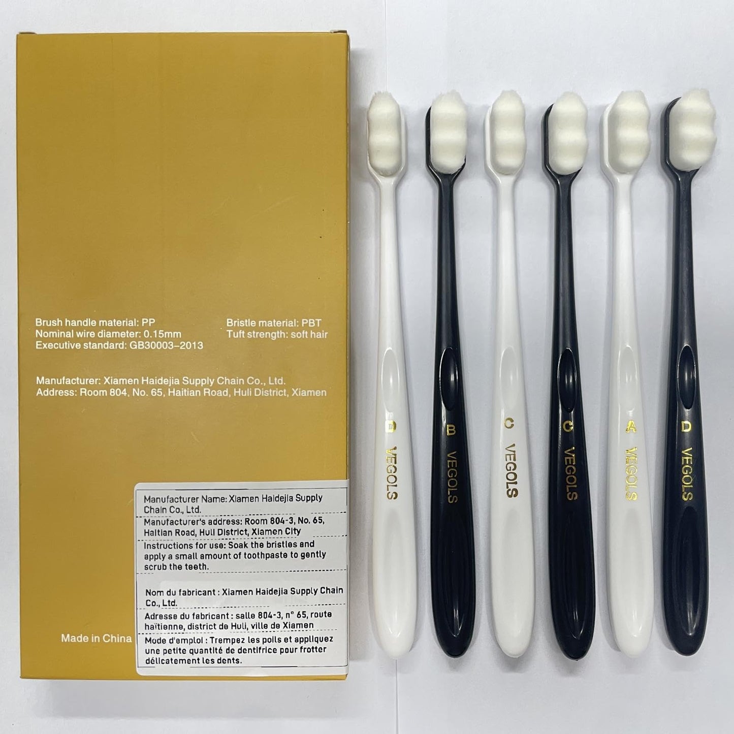 VEGOLS Adult Extra Soft Toothbrush with 20000 Soft Bristles, (Pack of 6) Micro Nano Manual Toothbrushes for Protect Sensitive Gums, Black/White