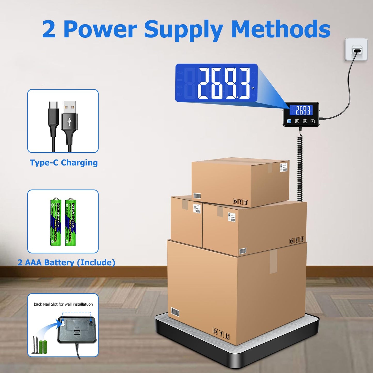 KUAIVO Digital Shipping Scale, 440lb Heavy Duty Postage Scale with Tare/Hold Function, Postal Scale for Package, Luggage, Small Business, Ware House, Home Use, Battery & Charging Cable Include