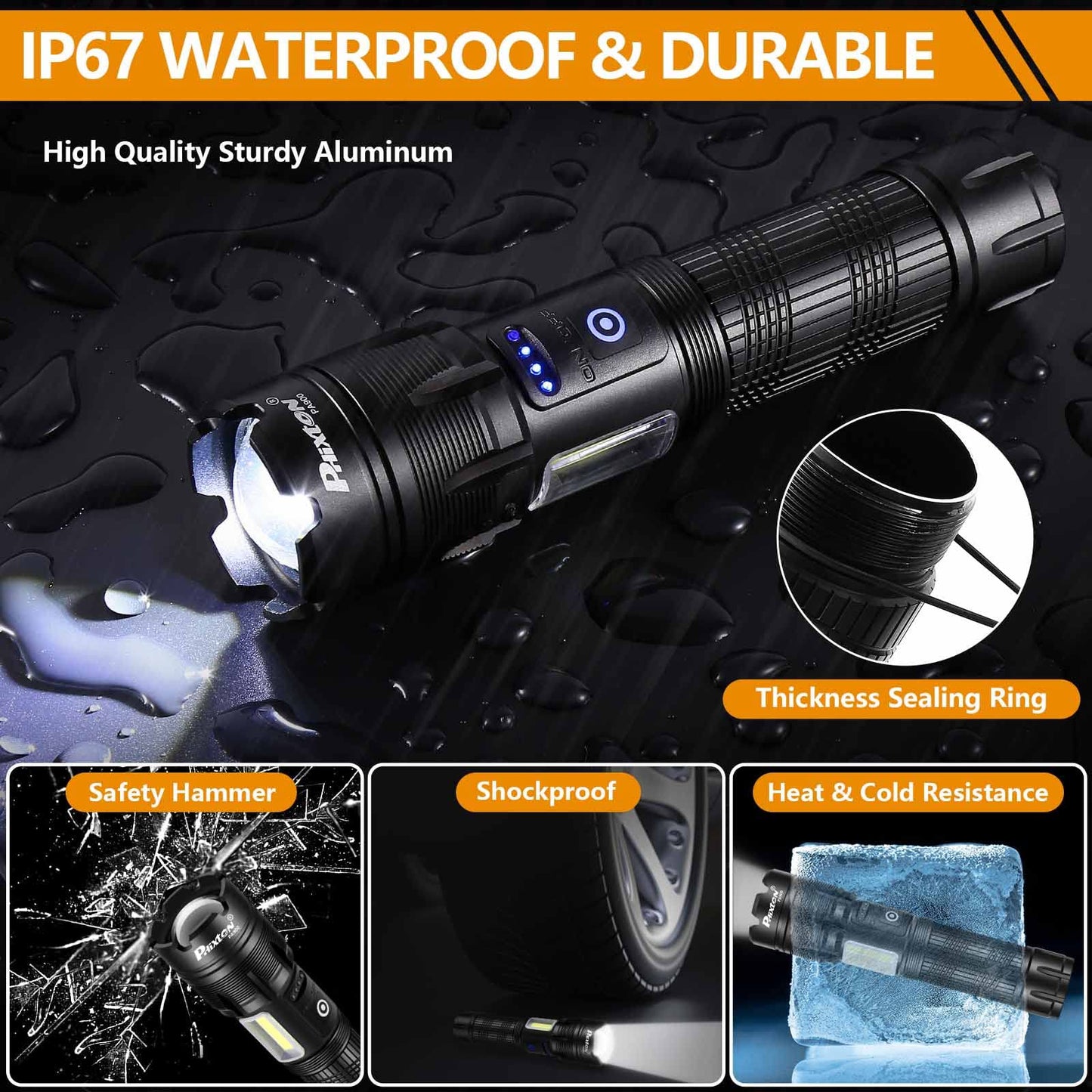 PHIXTON Flashlights Rechargeable LED High Lumens, Powerful 20000 Lumen Flashlight, High Power Heavy Duty Red & White Flash Lights, Double Source, for Men Gift Emergency Hiking Work