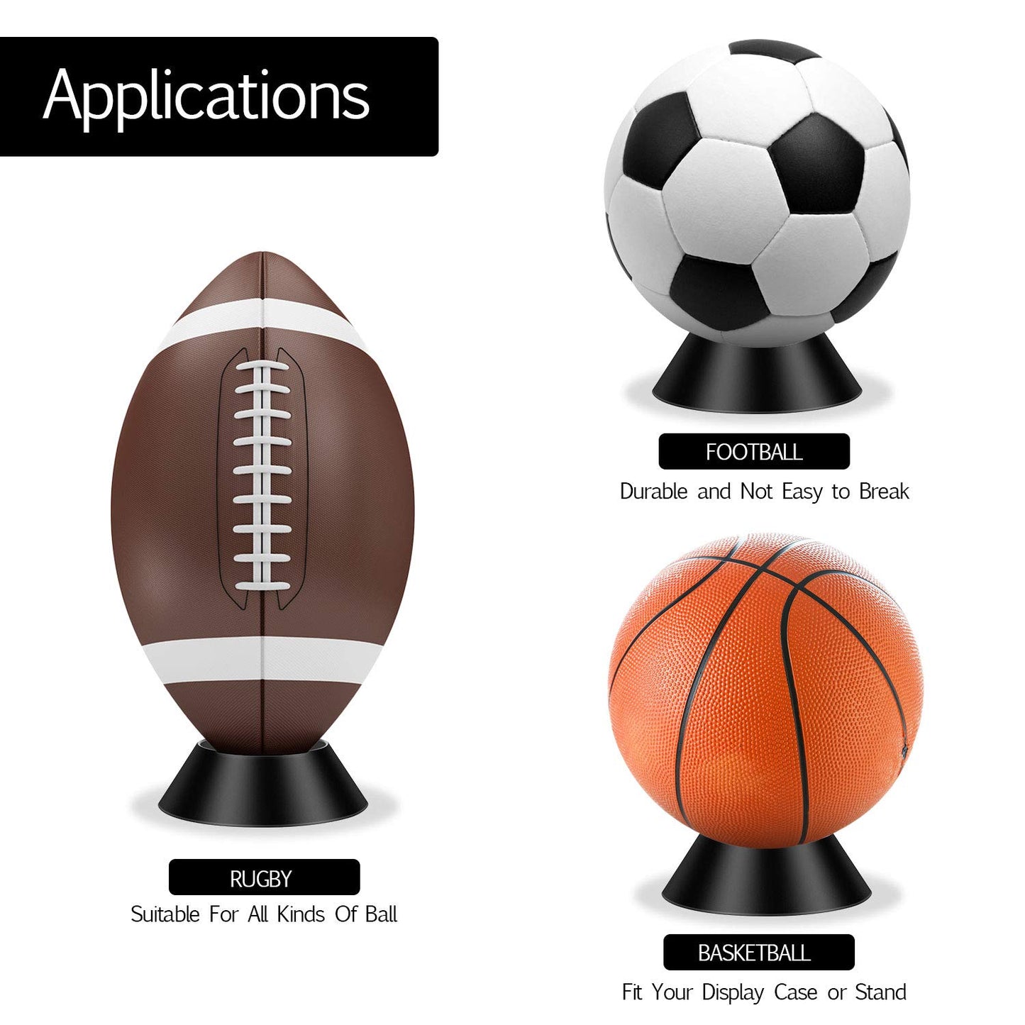 6 Pcs Ball Display Stand Memorabilia Ball Pedestal Ball Stand Holder Soccer Ball Stand for Basketball Football Volleyball Softball Bowling