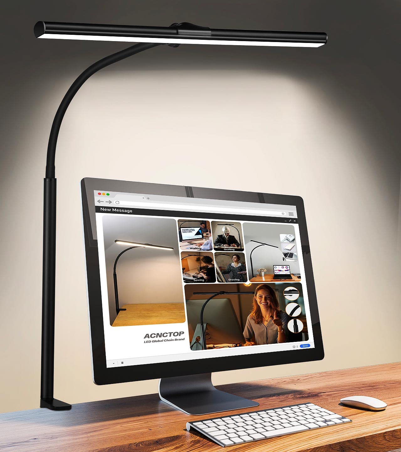 ACNCTOP Desk Lamp for Office Home - Eye-Caring Architect Task Lamp 25 Lighting Modes Adjustable LED Desk Lamp Flexible Gooseneck Clamp Light for