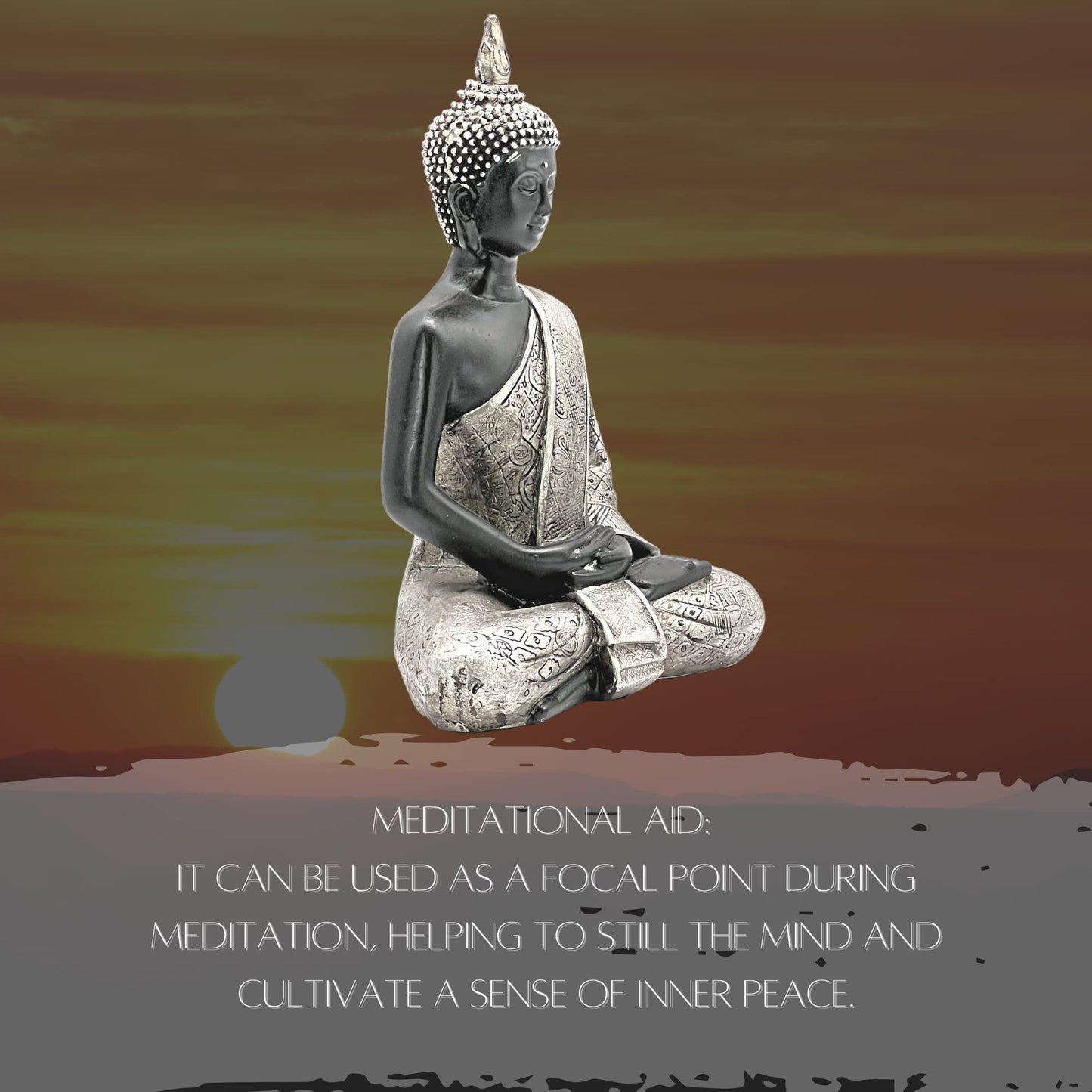 Bellaa Black Buddha Statue Enlightenment Meditation Dhyana Mudra Sitting Blessing Goodluck Happy Collectibles Figurines Sculpture Living Room Outdoor Garden Patio