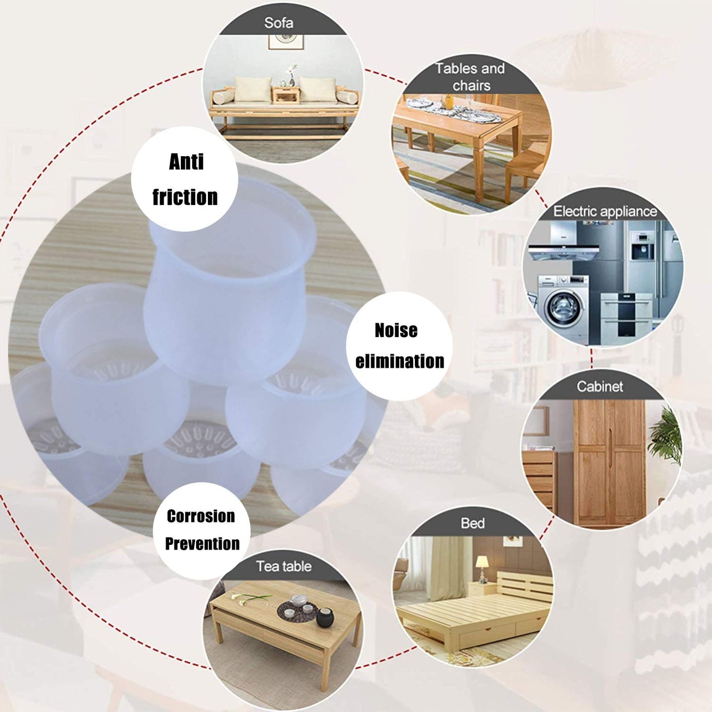 SOLORI 36 pcs Silicone Chair Leg Floor Protectors, Stool Leg Protectors Cap, Non-Slip Chair Leg Caps for Hardwood Floors (Medium, 36 pcs)