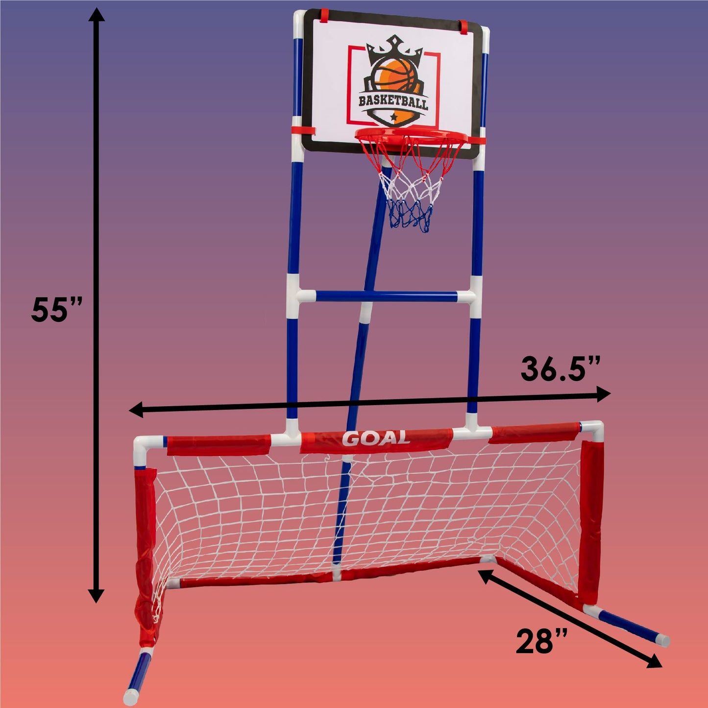 Island Genius 3 in 1 Sports Center for Kids Outdoor Toys for Kids Toddler Ages 3 4 5 6 7 8 Years Old | Basketball Hoop, Soccer Goal, and Hockey