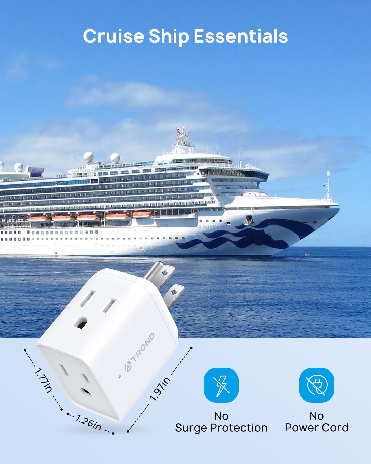 TROND Multi Plug Wall Outlet Extender - 2 Pack Electrical Outlet Splitter, 3 Way Plug Extender Multiple Outlet Adapter, Wall Tap Outlet Expander for Home Office Cruise Ship Travel Essentials, White