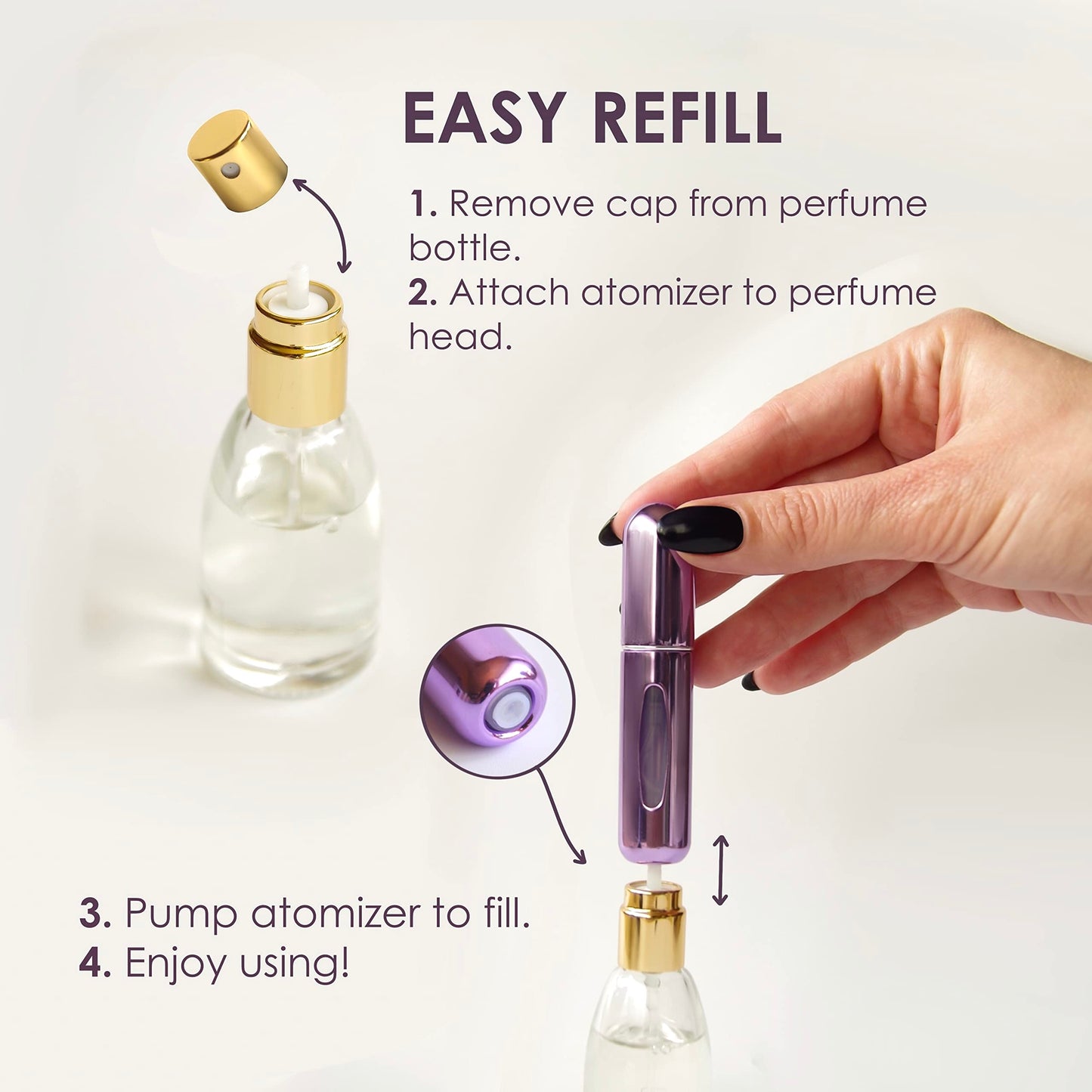 KJHD Mini Refillable Perfume Atomizer Bottles: Portable Travel - Size Spray Sprayers for Cologne Perfumes - 4 Empty 5ml Bottles for Easy Refill