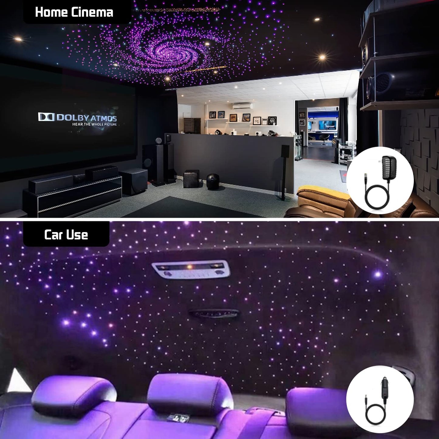 AMKI 16W Fiber Optic Lights,Starlight Headliner Light Kit APP/Remote Control Sound Activated Mode for Car&Home Decoration,Optical Fiber Cable Strands