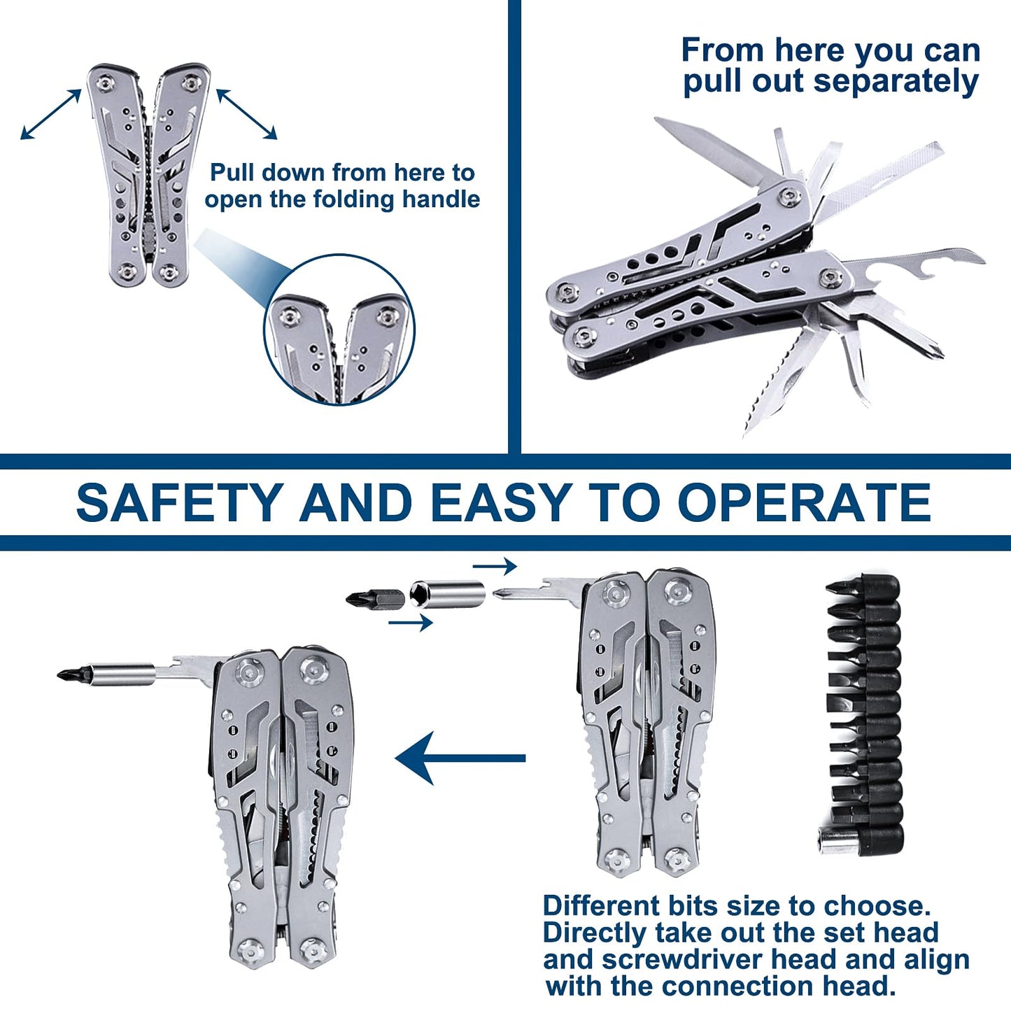 Multi Tool: Multitool Pliers - Pocket Knife Set, 24-in-1 Camping Tool with Screwdriver Bits Set, Can&Bollte Opener for Camping, Gifts for Men Father/Husband/Boyfriend