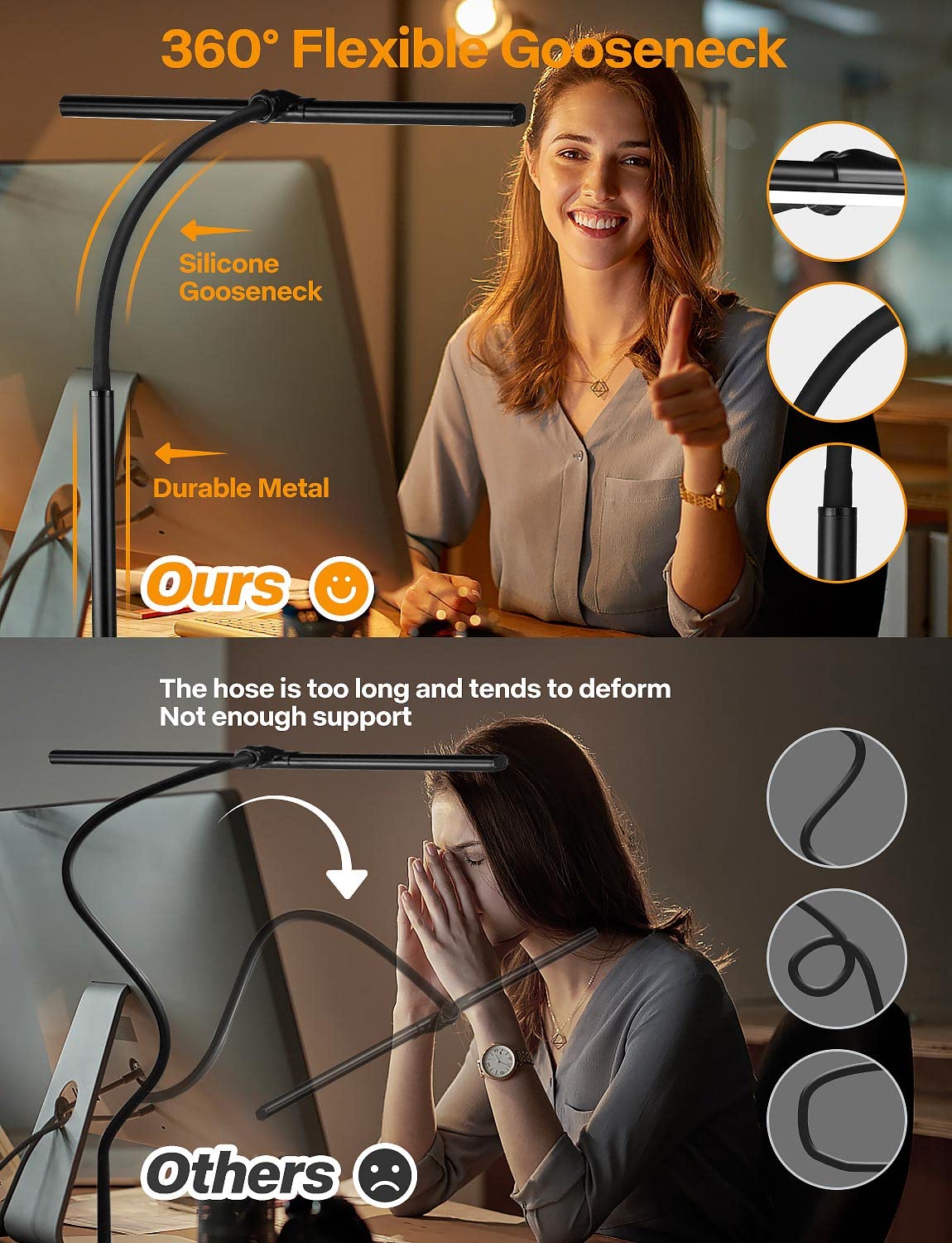 ACNCTOP Desk Lamp for Office Home - Eye-Caring Architect Task Lamp 25 Lighting Modes Adjustable LED Desk Lamp Flexible Gooseneck Clamp Light for