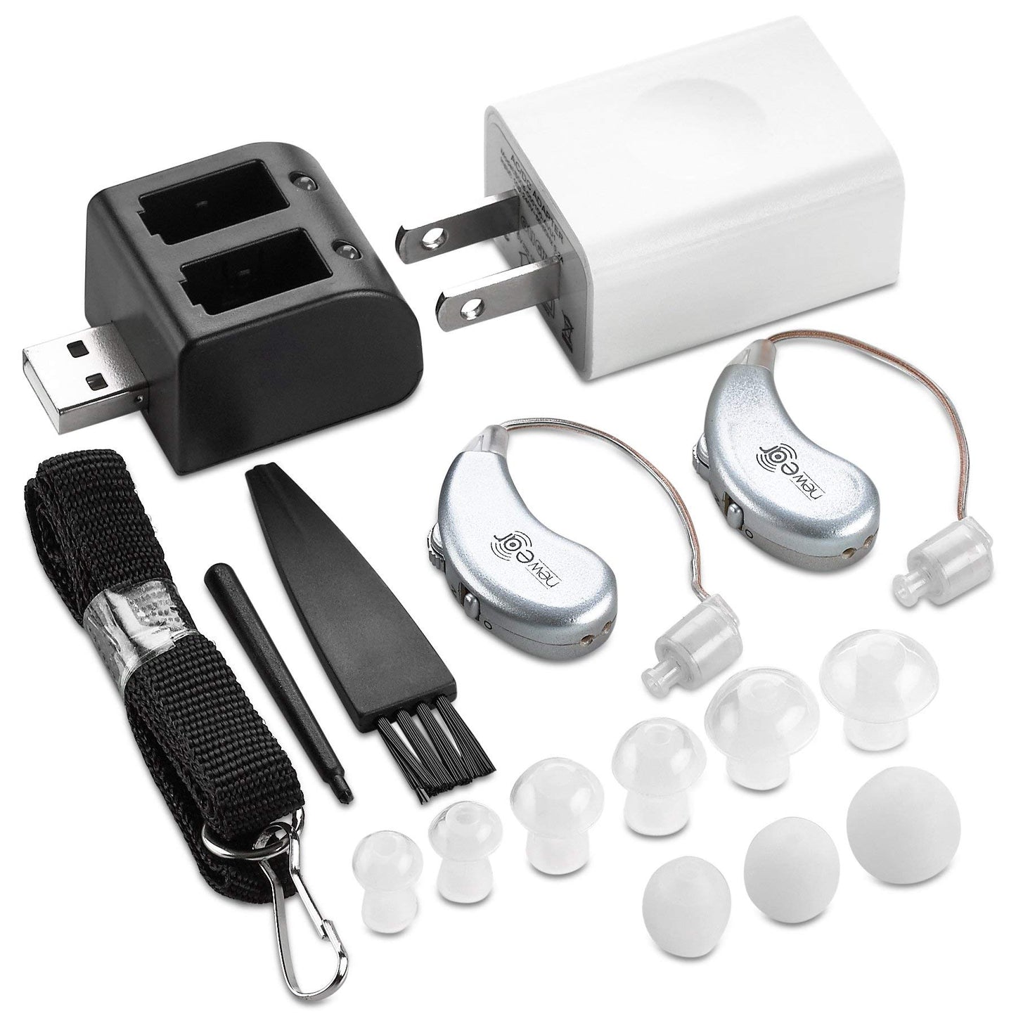 Digital Hearing Amplifiers - Rechargeable BTE Personal Sound Amplifier Pair with USB Dock - Premium Behind The Ear Sound Amplification - by NewEar