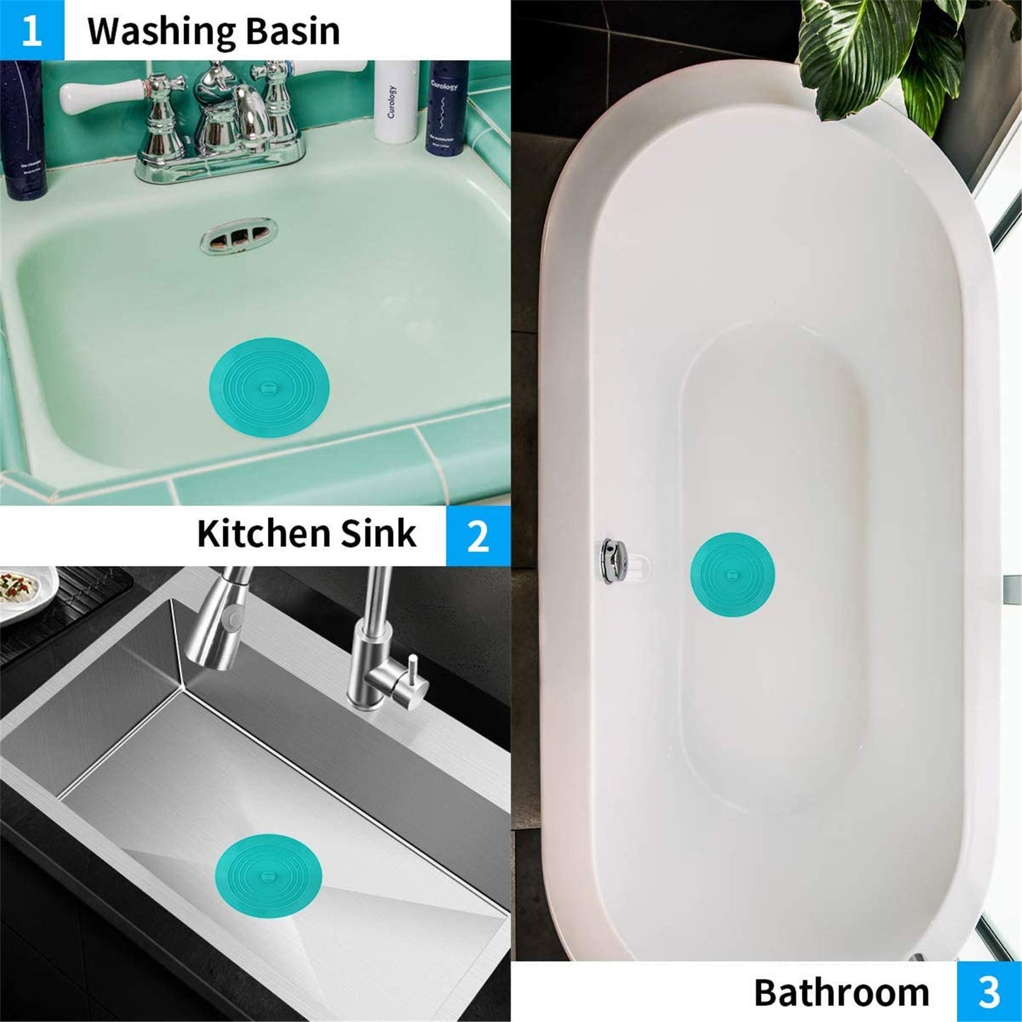 tifanso 2 Pack Bathtub Stopper 6 inches Silicone Flat Suction Cover Tub Stopper Drain Stopper Plug Sinks Hair Stopper for Bathroom Laundry and Kitchen Universal Use