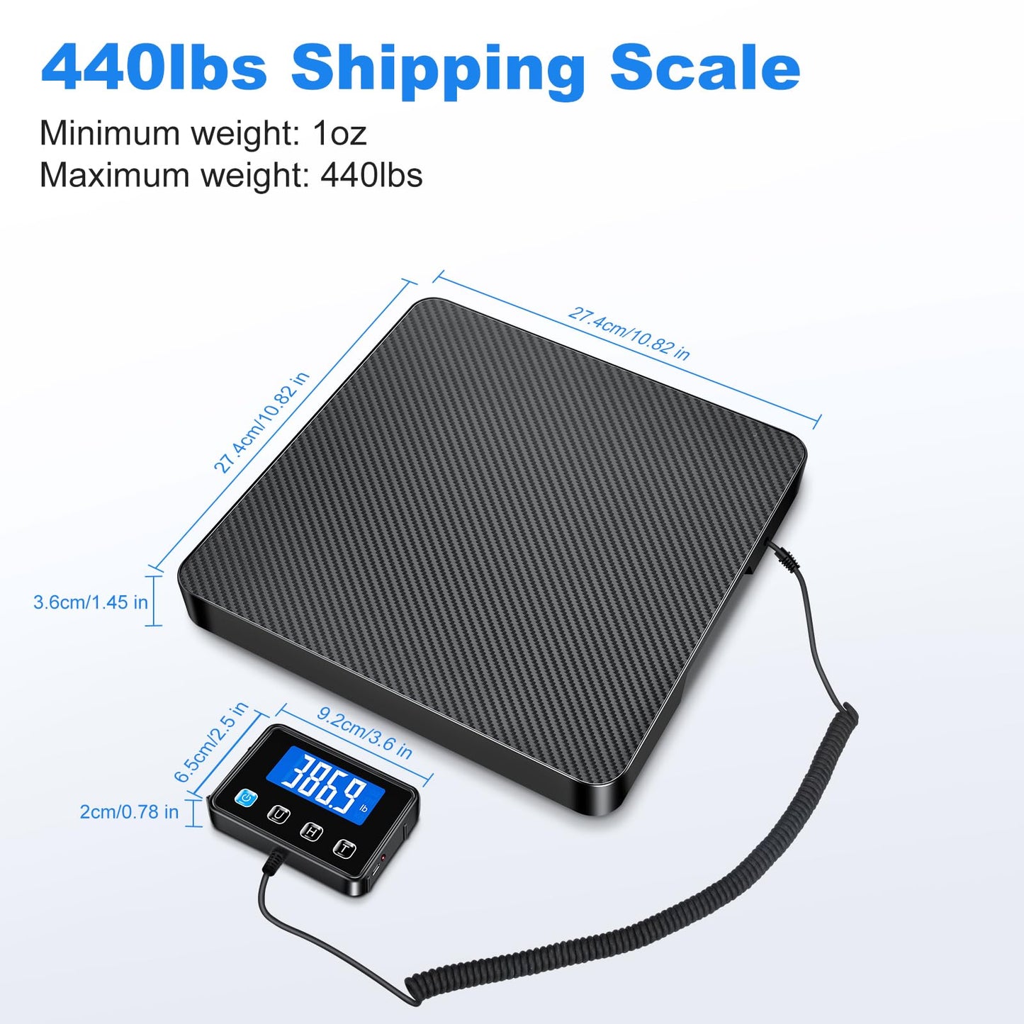 KUAIVO Shipping Scale, 440 lbs/0.35oz High Accurate Digital Postal Scale with Hold/Tare Function, Postage Scale for Packages, Luggage, Small Business, Home Use, Battery & Charging Cable Include