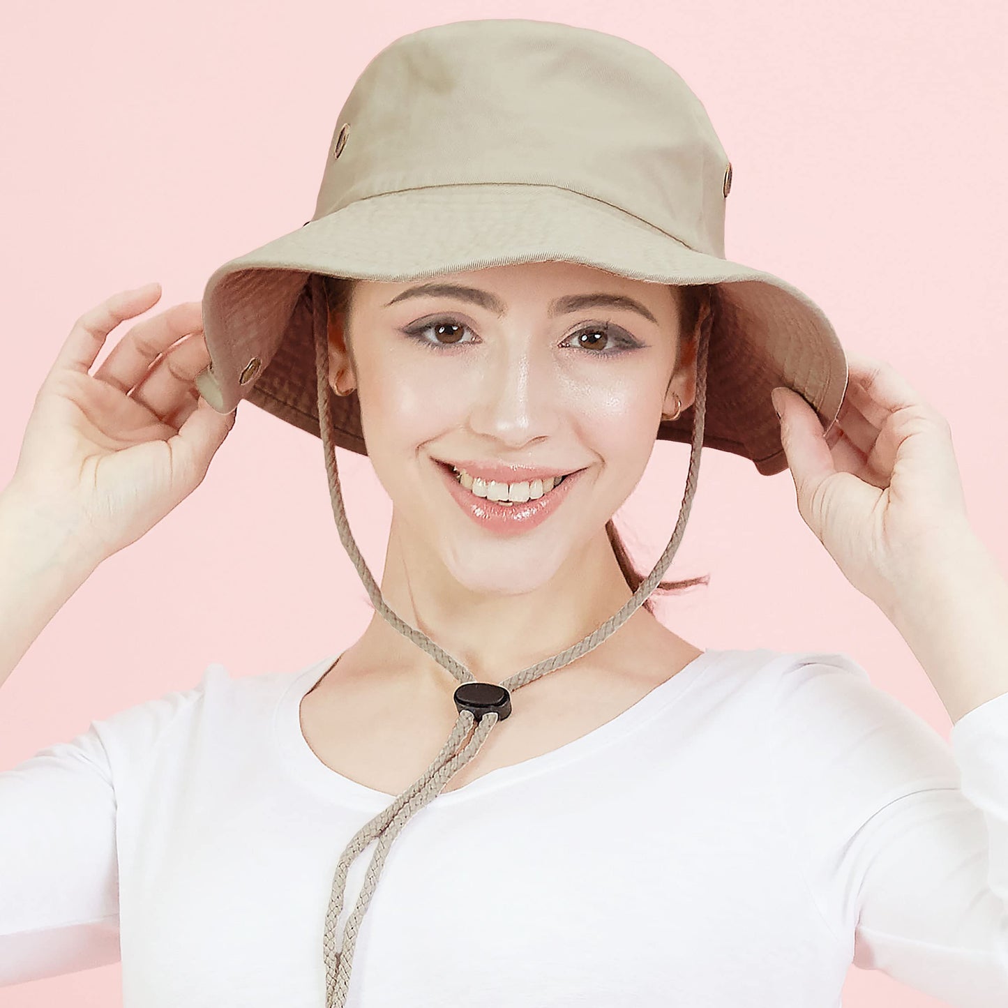 The Hat Depot 300N1510 Wide Brim Foldable Double-Sided Outdoor Boonie Bucket Hat (S/M, 2. Cotton - Khaki)