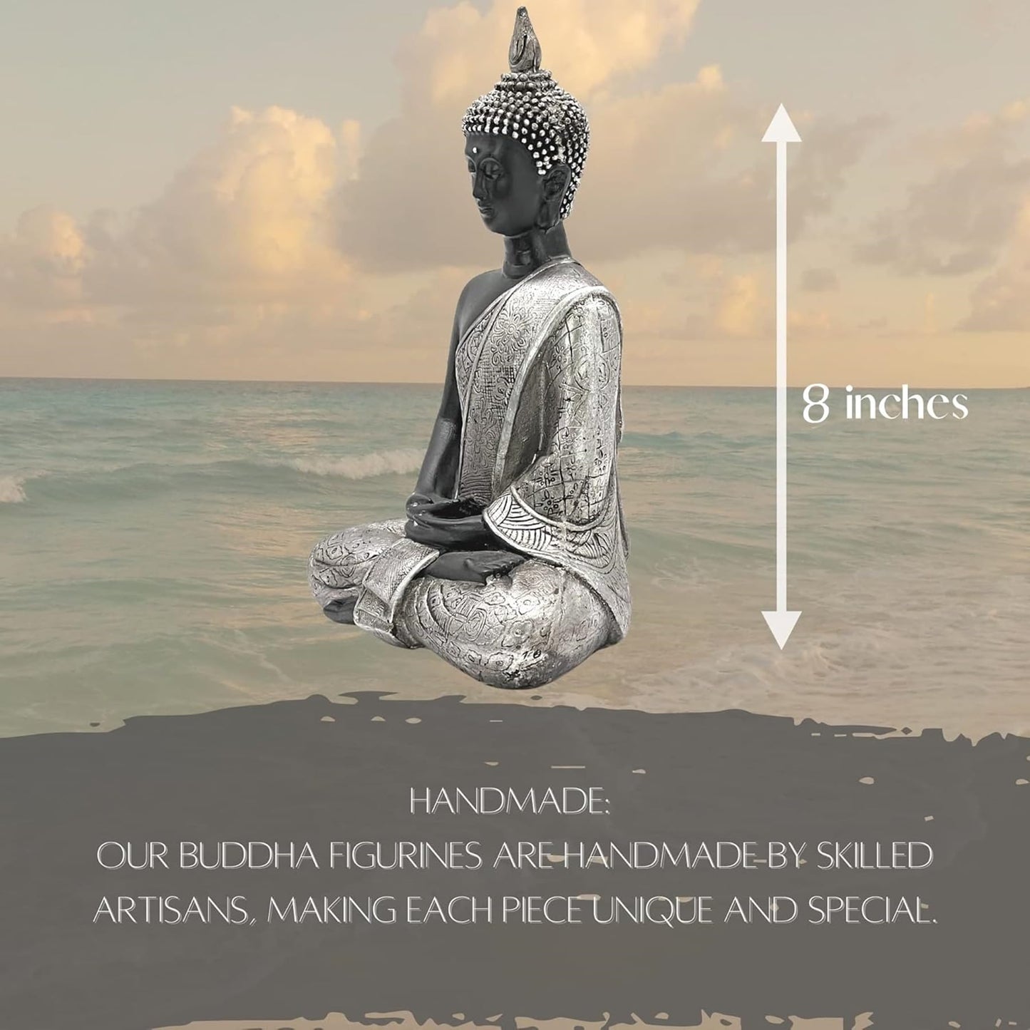 Bellaa Black Buddha Statue Enlightenment Meditation Dhyana Mudra Sitting Blessing Goodluck Happy Collectibles Figurines Sculpture Living Room Outdoor Garden Patio