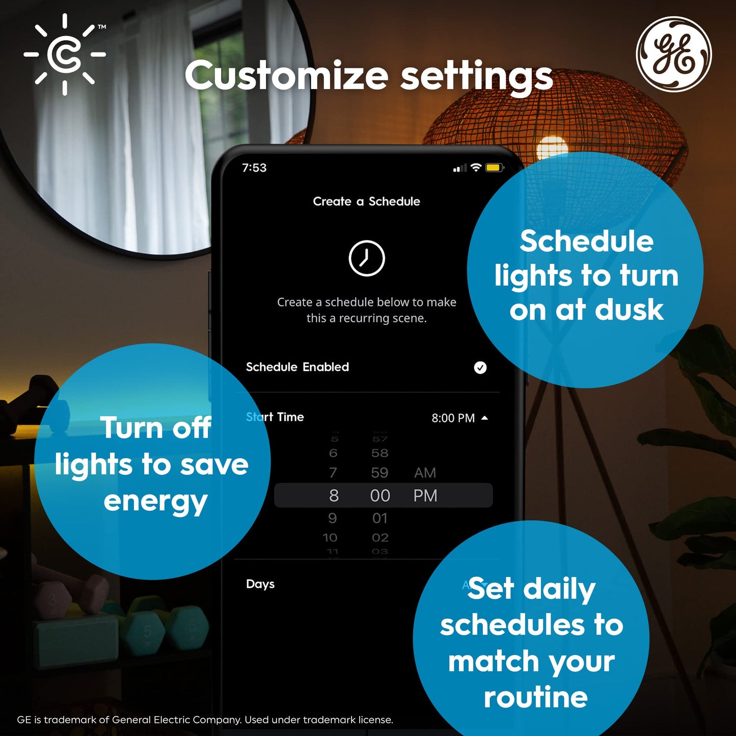 GE CYNC Smart LED Light Bulb, Color Changing Lights, Bluetooth and Wi-Fi Lights, Works with Alexa and Google Home, A19 Light Bulb (1 Pack)
