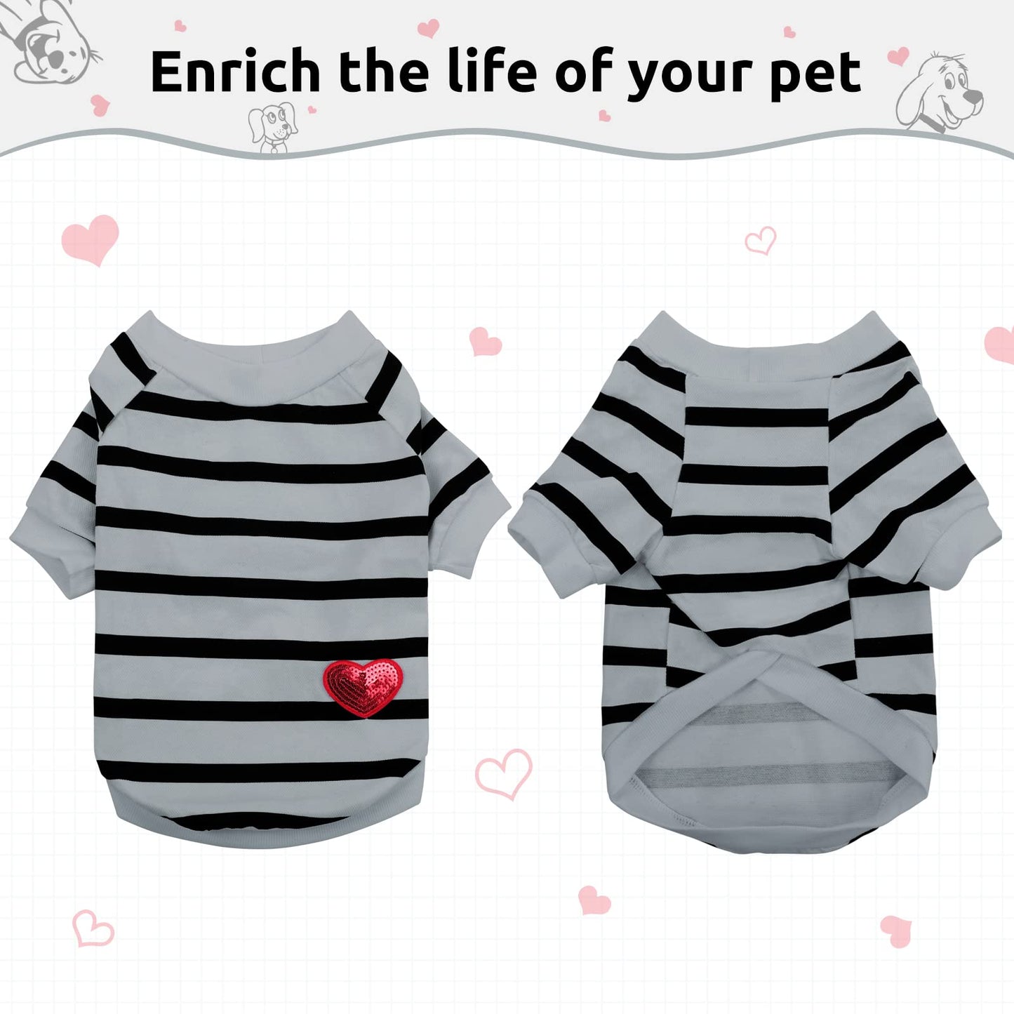 Preferhouse Pet Dog Striped T-Shirt Dogs Cats Cotton Vest Spring Summer Pet Apparel Tee Shirt Suitable for Small and Medium Large Pets French Bulldog Bichon