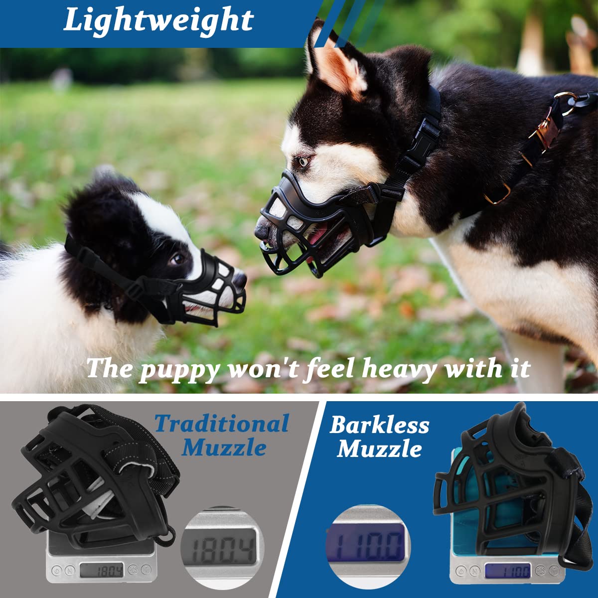 BARKLESS Dog Muzzle, Basket Muzzle Anti Biting Chewing, Sturdy Lightweight Muzzle Allows Panting Drinking, Cage Muzzle for Small Medium Large Dogs, Suitable for Grooming Trimming Training