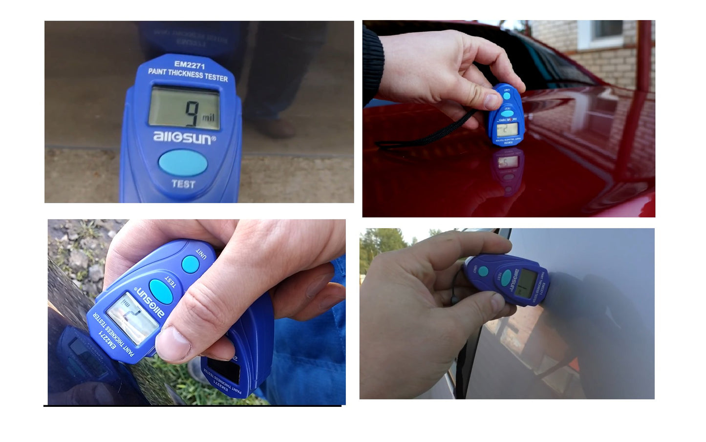 ALLOSUN-EM2271 Digital Painting Thickness Meter Mini LCD Car Coating Thickness Gauge, Blue